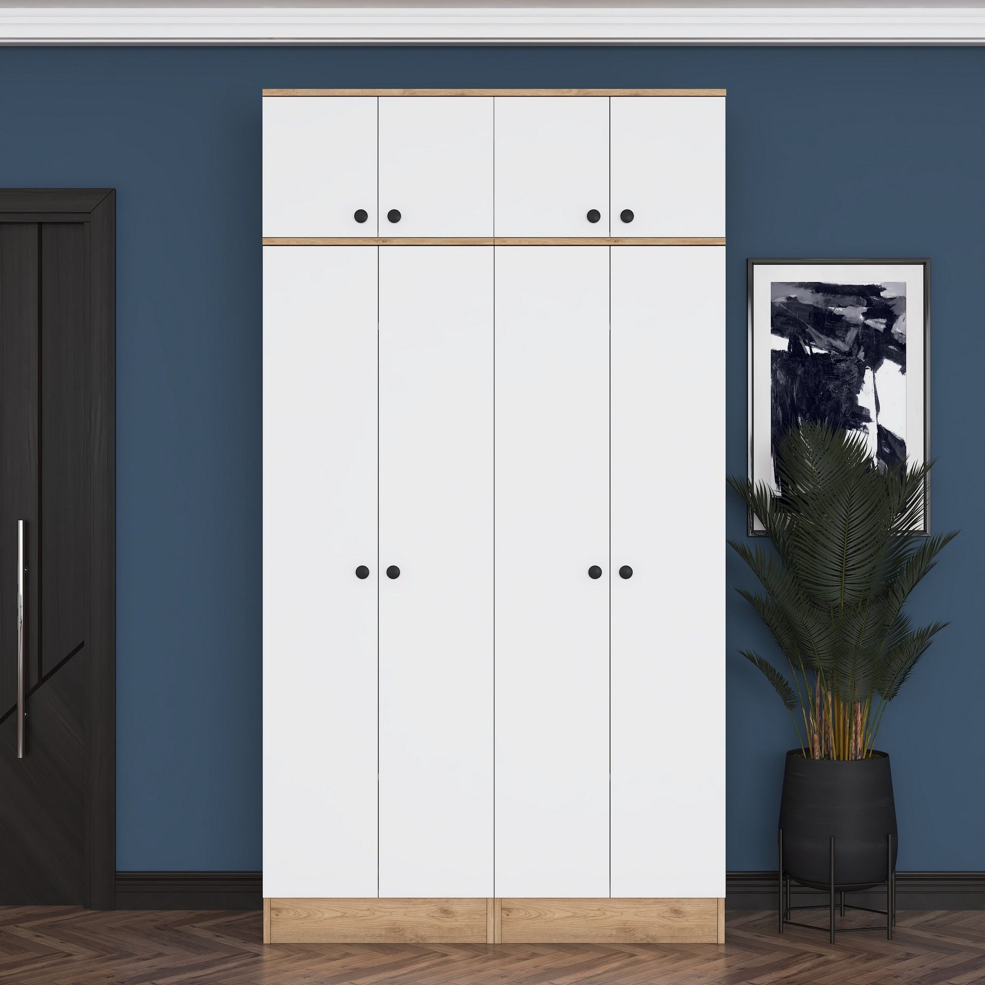 Cabideiro em aglomerado – 119,6 cm x 226,4 cm x 37,5 cm – Nogueira e Branco