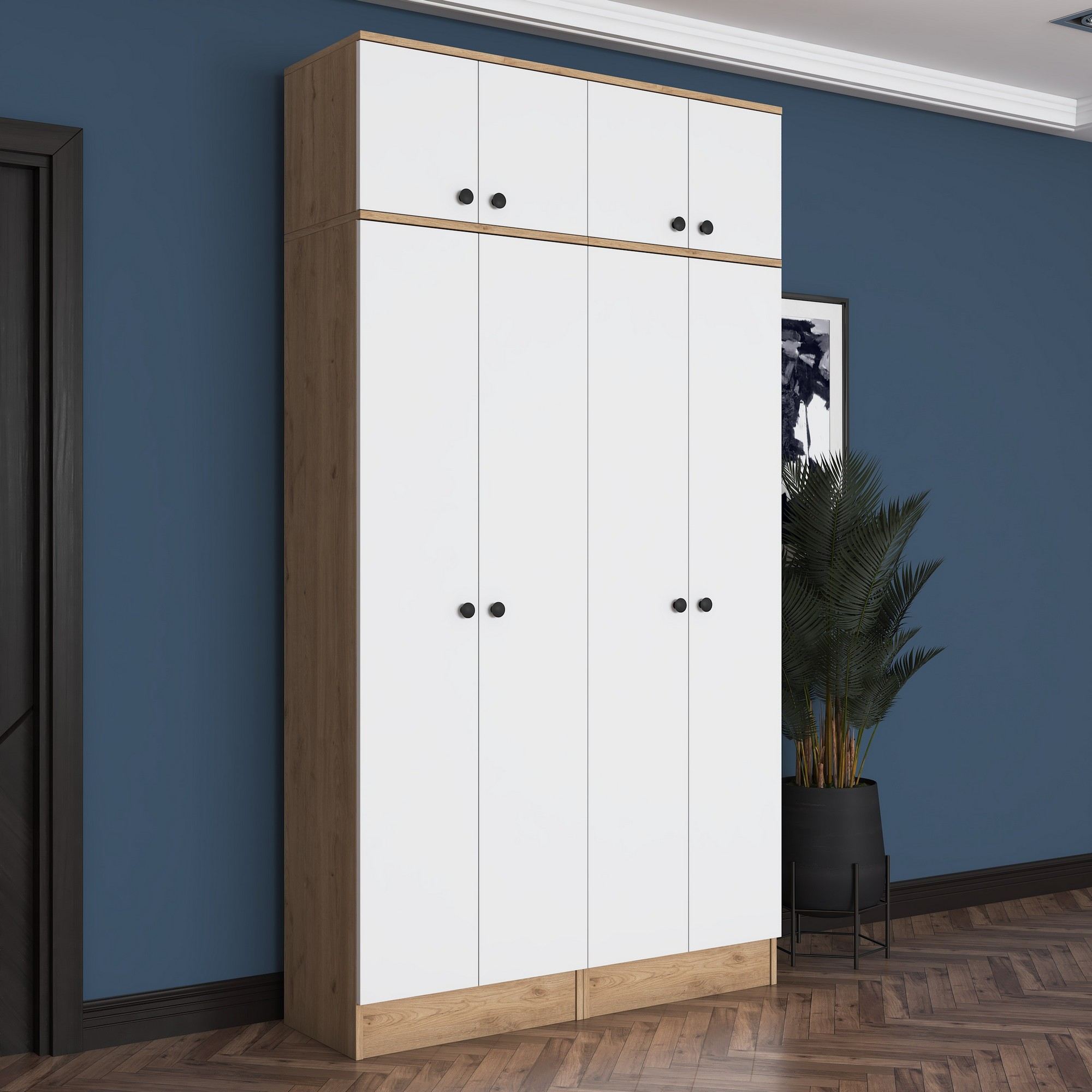 Cabideiro em aglomerado – 119,6 cm x 226,4 cm x 37,5 cm – Nogueira e Branco