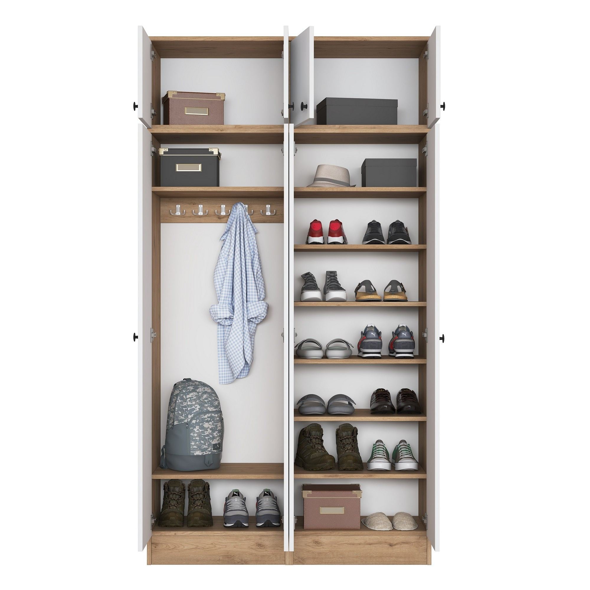 Cabideiro em aglomerado – 119,6 cm x 226,4 cm x 37,5 cm – Nogueira e Branco