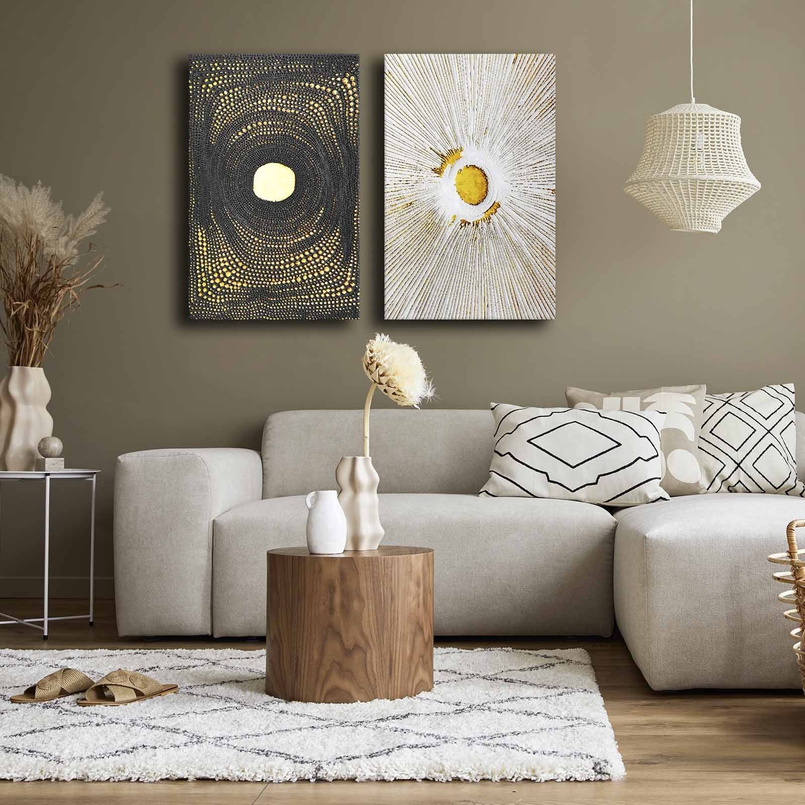 Conjunto de 2 Quadros Decorativos em Tela - Multicolor 45x70cm com Moldura em Pinho