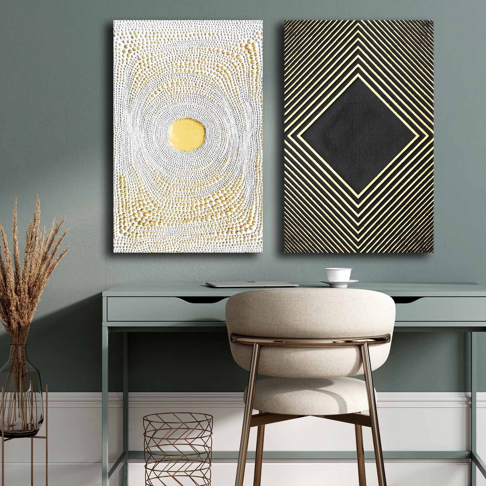 Conjunto de 2 Quadros Decorativos em Tela - Multicolor 45x70cm com Moldura em Pinho