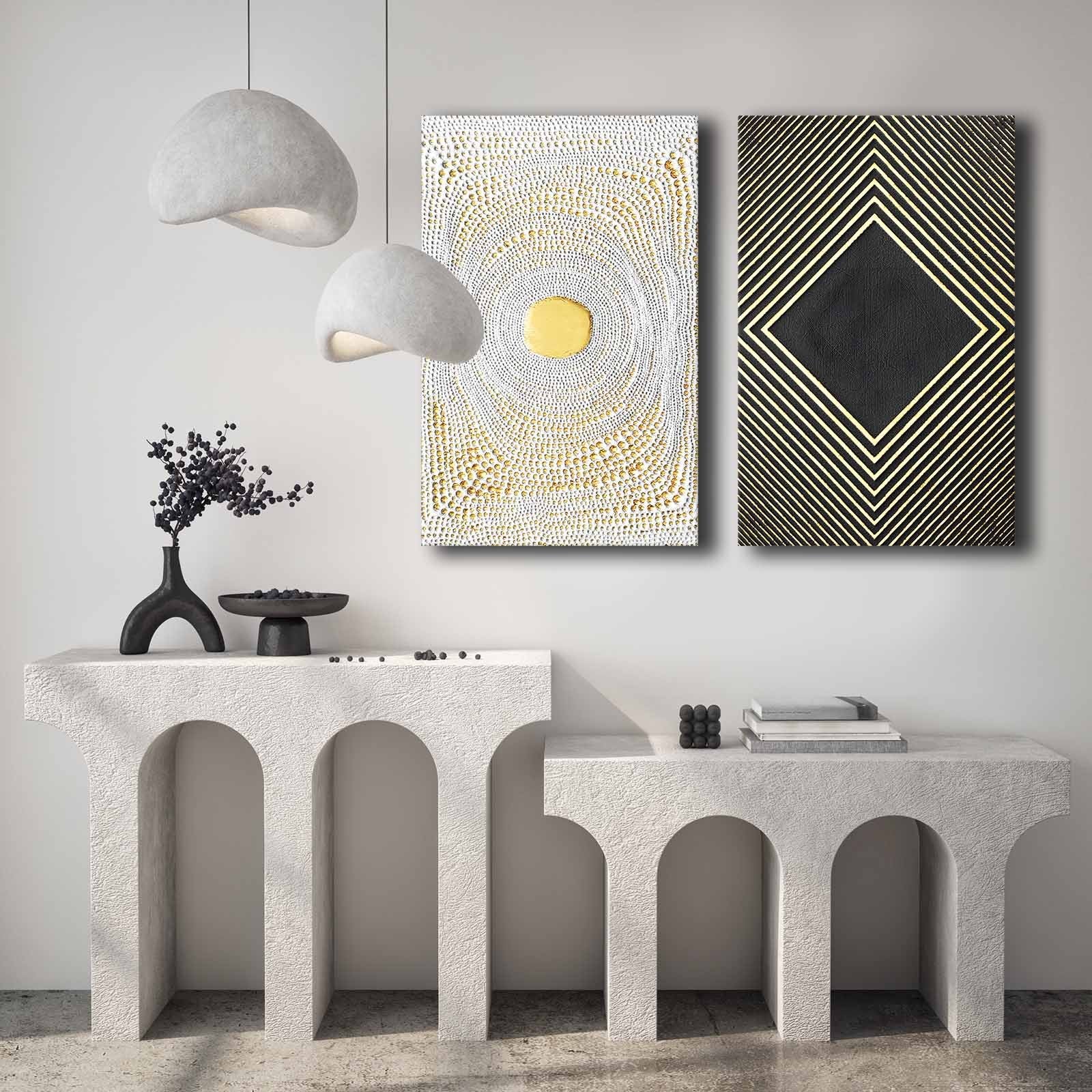 Conjunto de 2 Quadros Decorativos em Tela - Multicolor 45x70cm com Moldura em Pinho