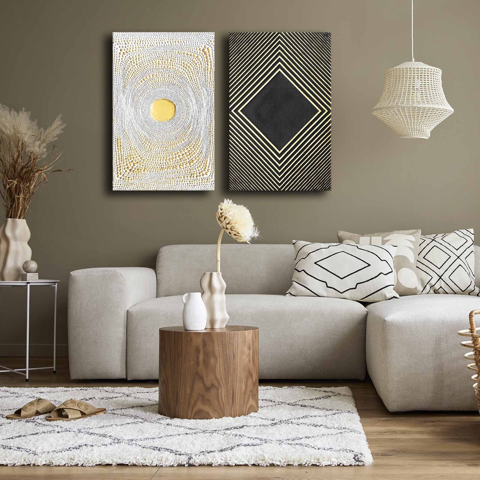 Conjunto de 2 Quadros Decorativos em Tela - Multicolor 45x70cm com Moldura em Pinho