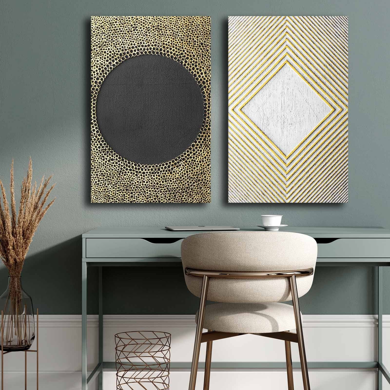 Conjunto de 2 Quadros Decorativos em Tela - Multicolor 45x70cm com Moldura em Pinho