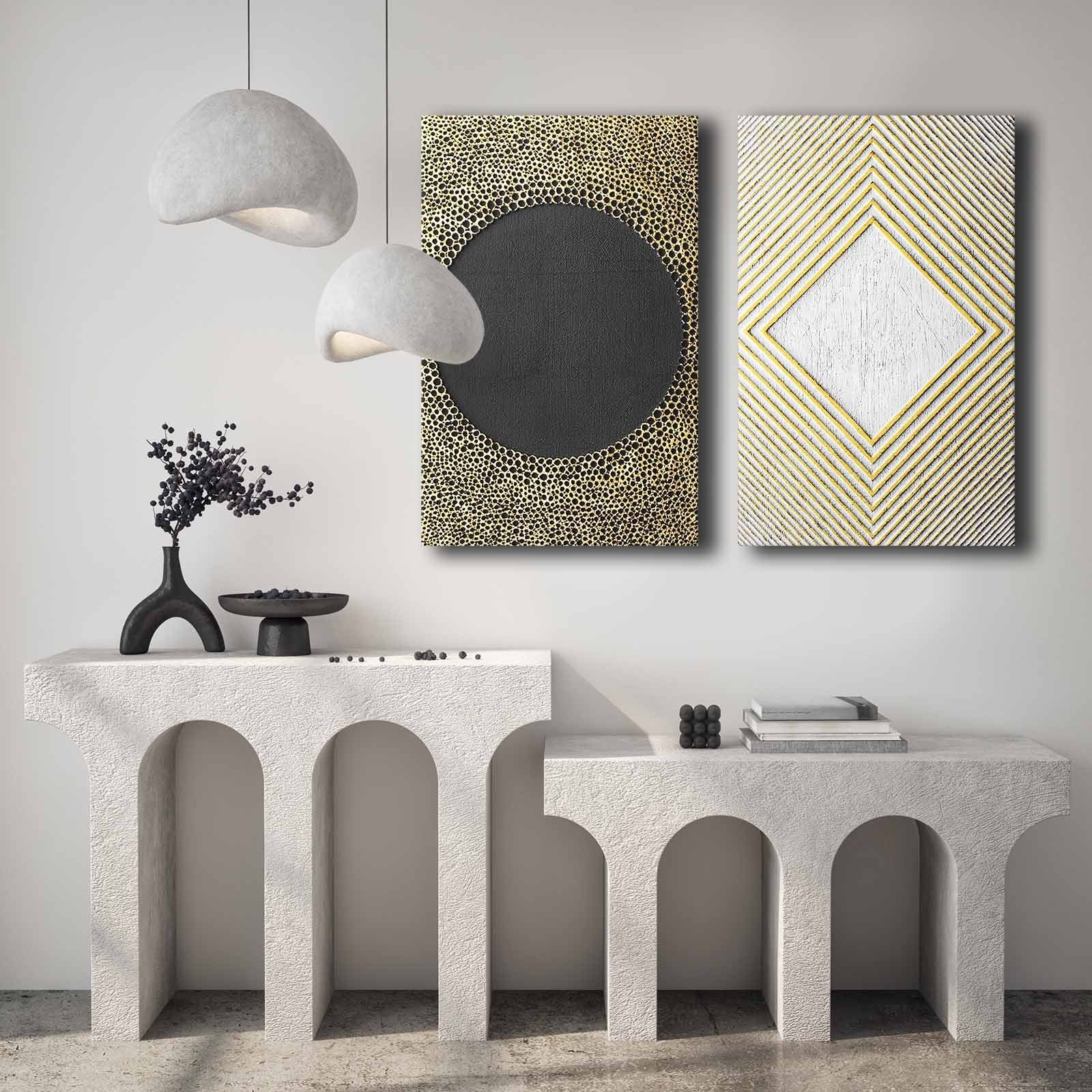 Conjunto de 2 Quadros Decorativos em Tela - Multicolor 45x70cm com Moldura em Pinho