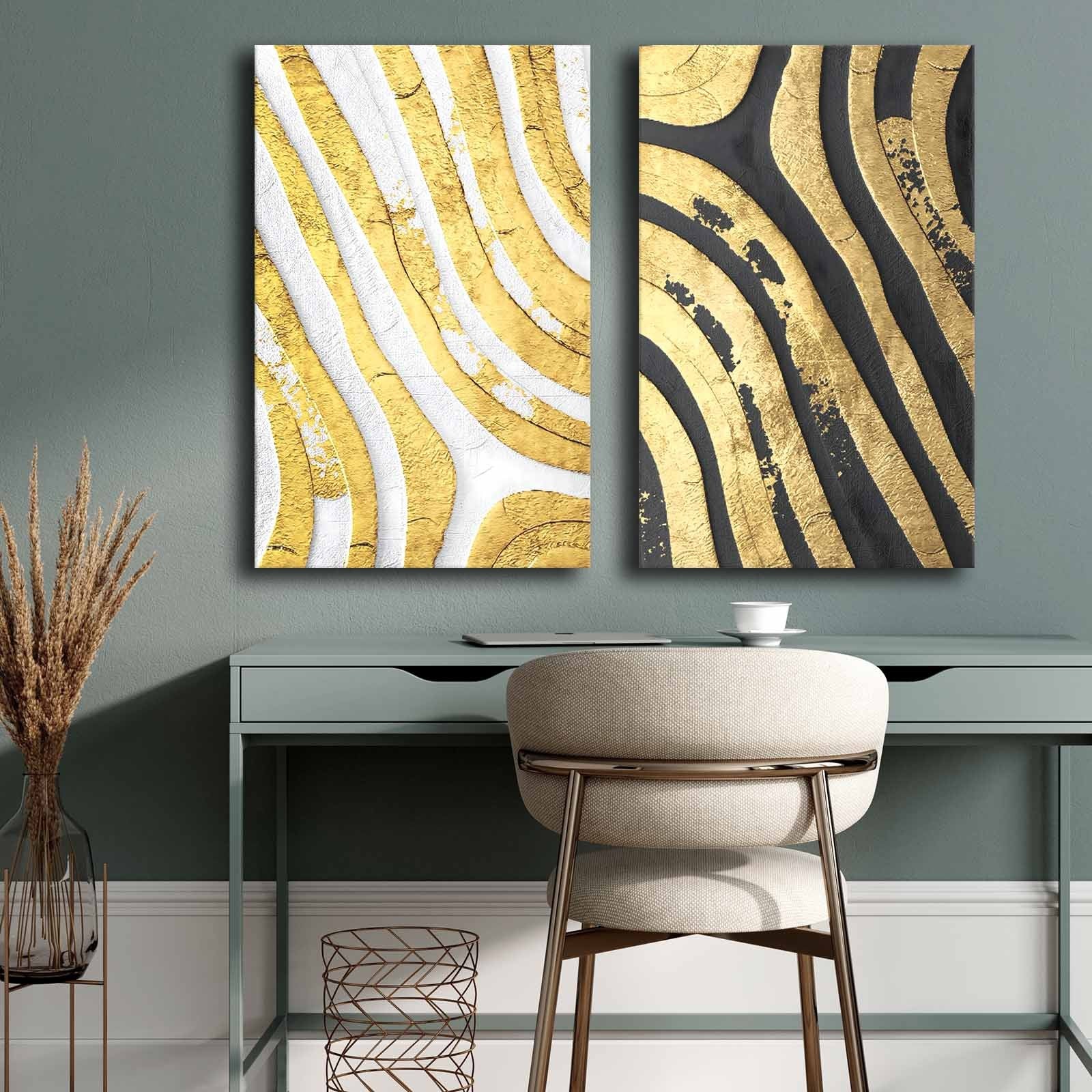 Conjunto de 2 Quadros Decorativos em Tela - Multicolor 45x70cm com Moldura em Pinho