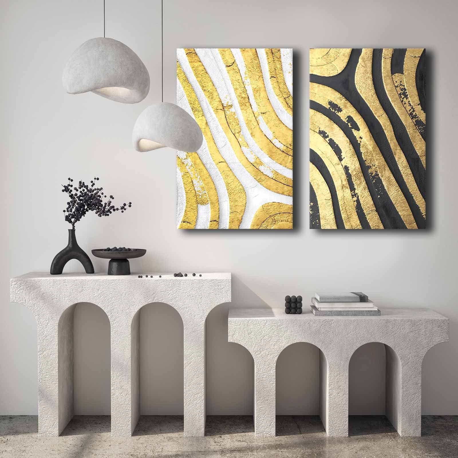 Conjunto de 2 Quadros Decorativos em Tela - Multicolor 45x70cm com Moldura em Pinho