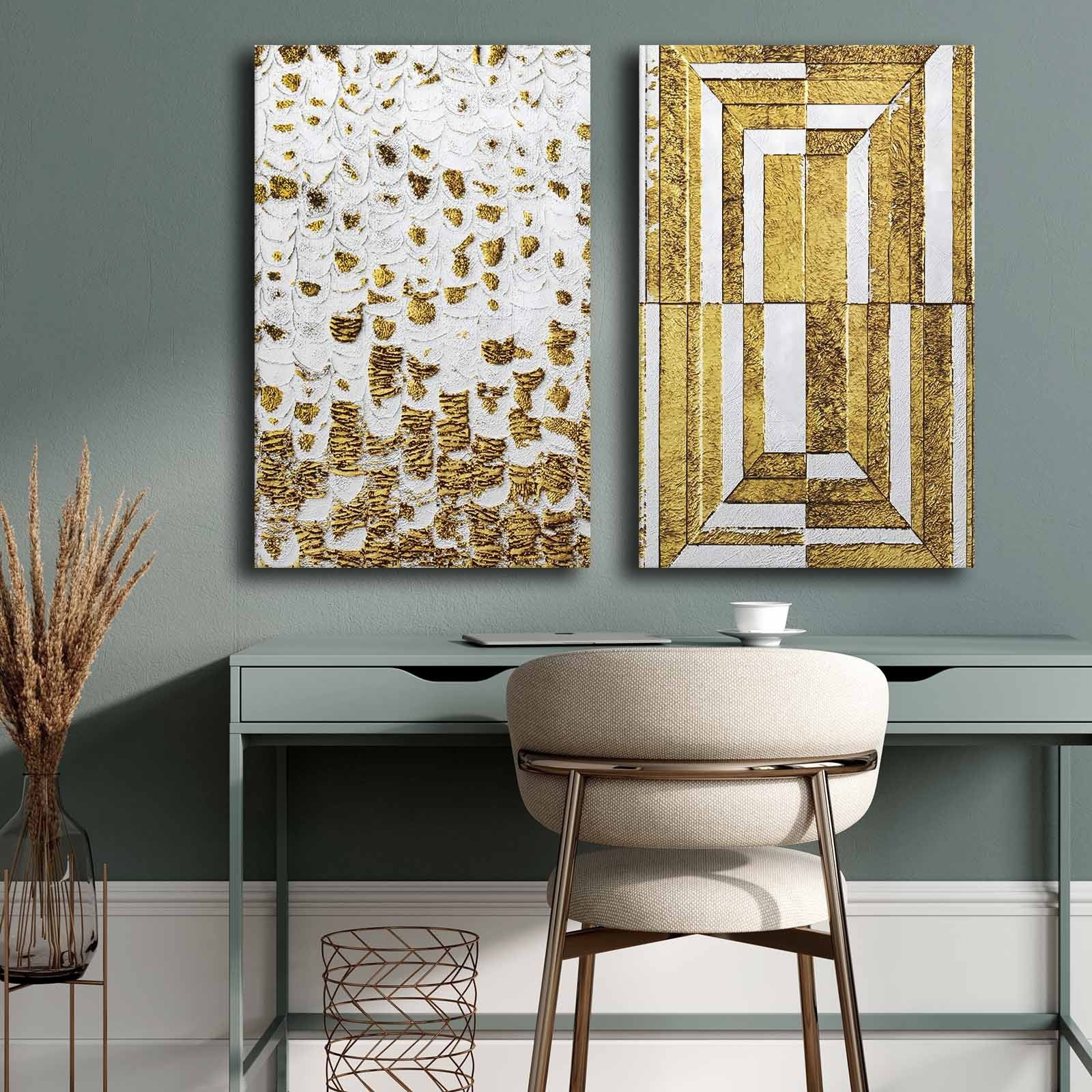 Conjunto de 2 Quadros Decorativos em Tela - Multicolor 45x70cm com Moldura em Pinho