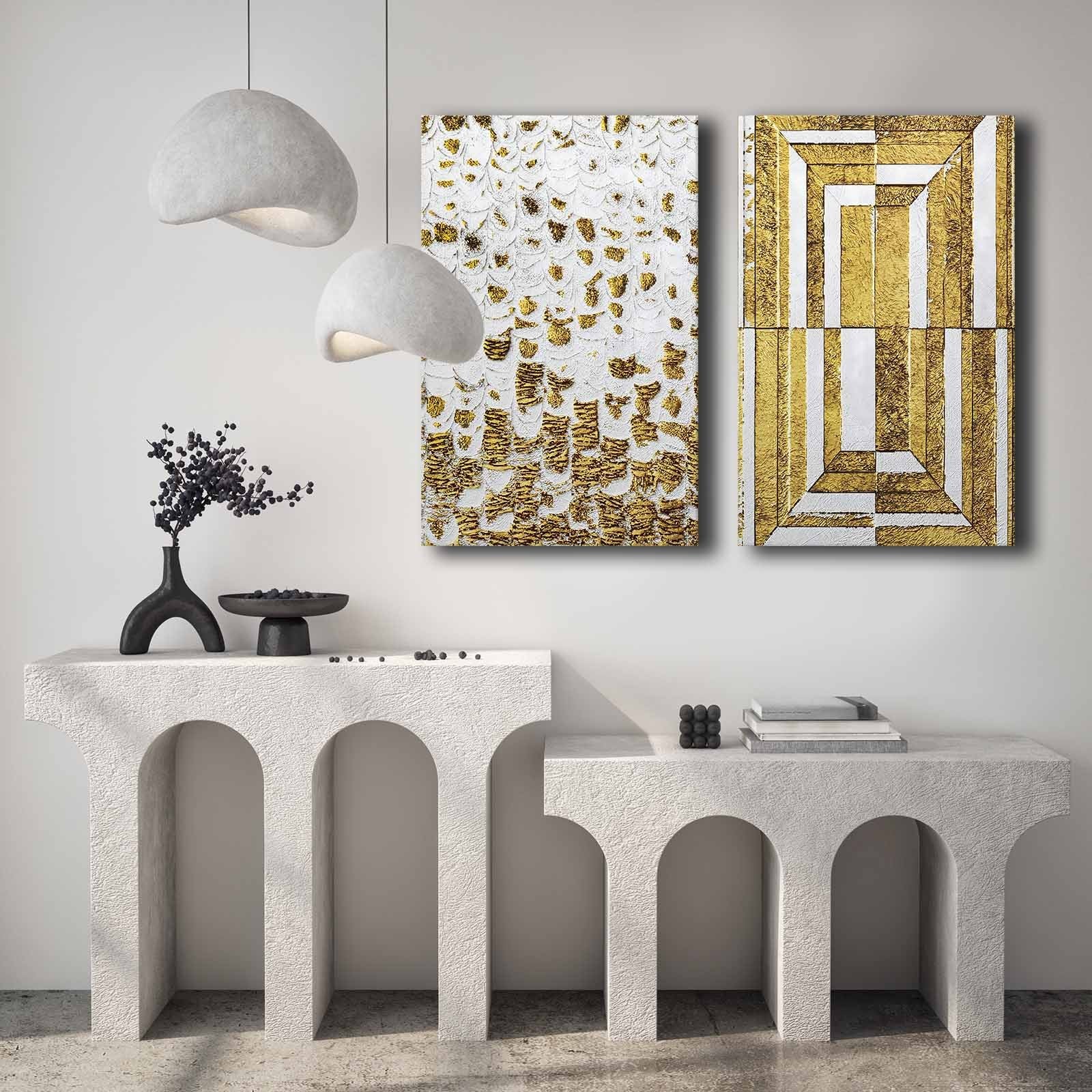 Conjunto de 2 Quadros Decorativos em Tela - Multicolor 45x70cm com Moldura em Pinho