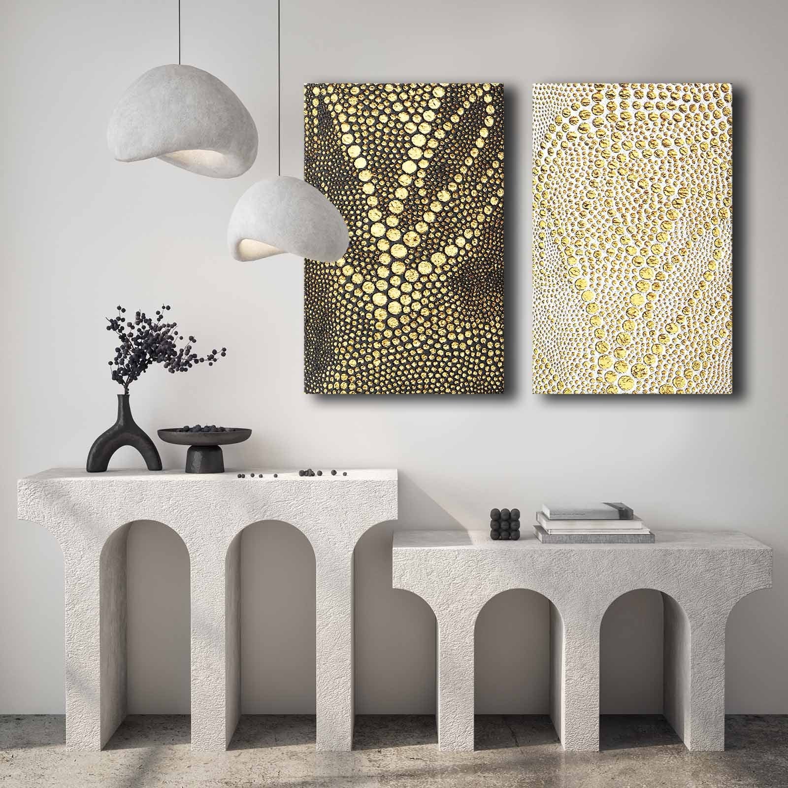 Conjunto de 2 Quadros Decorativos em Tela - Multicolor 45x70cm com Moldura em Pinho