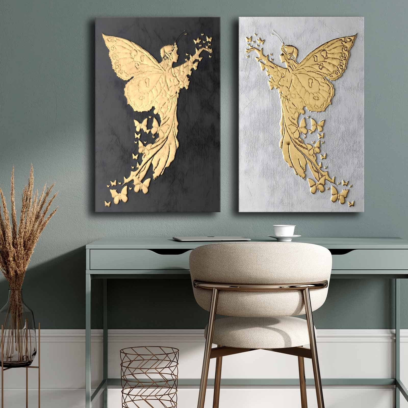 Conjunto de 2 Quadros Decorativos em Tela - Multicolor 45x70cm com Moldura em Pinho