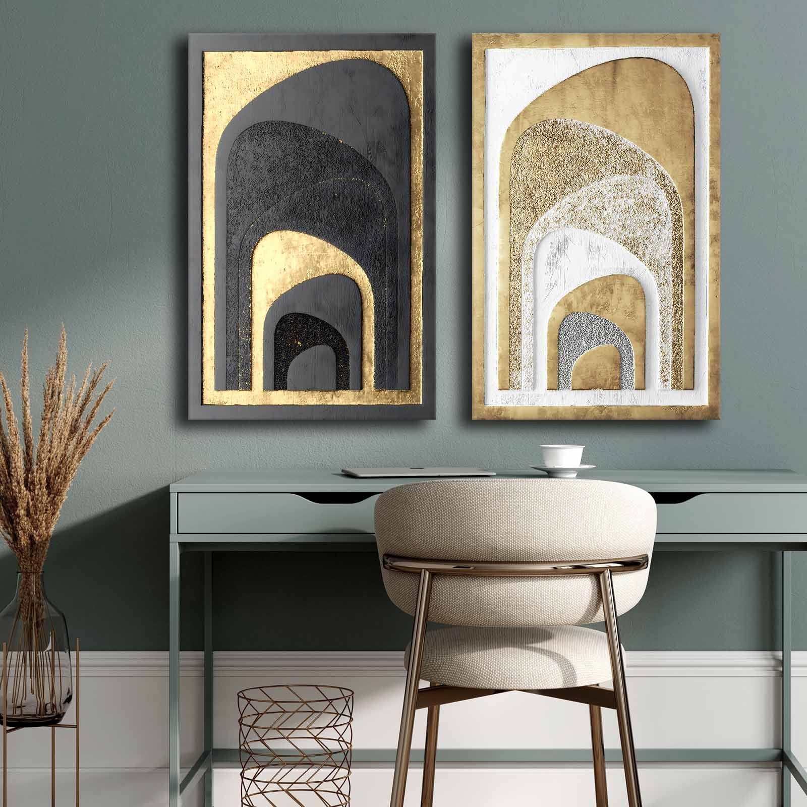 Conjunto de 2 Quadros Decorativos em Tela - Multicolor 45x70cm com Moldura em Pinho