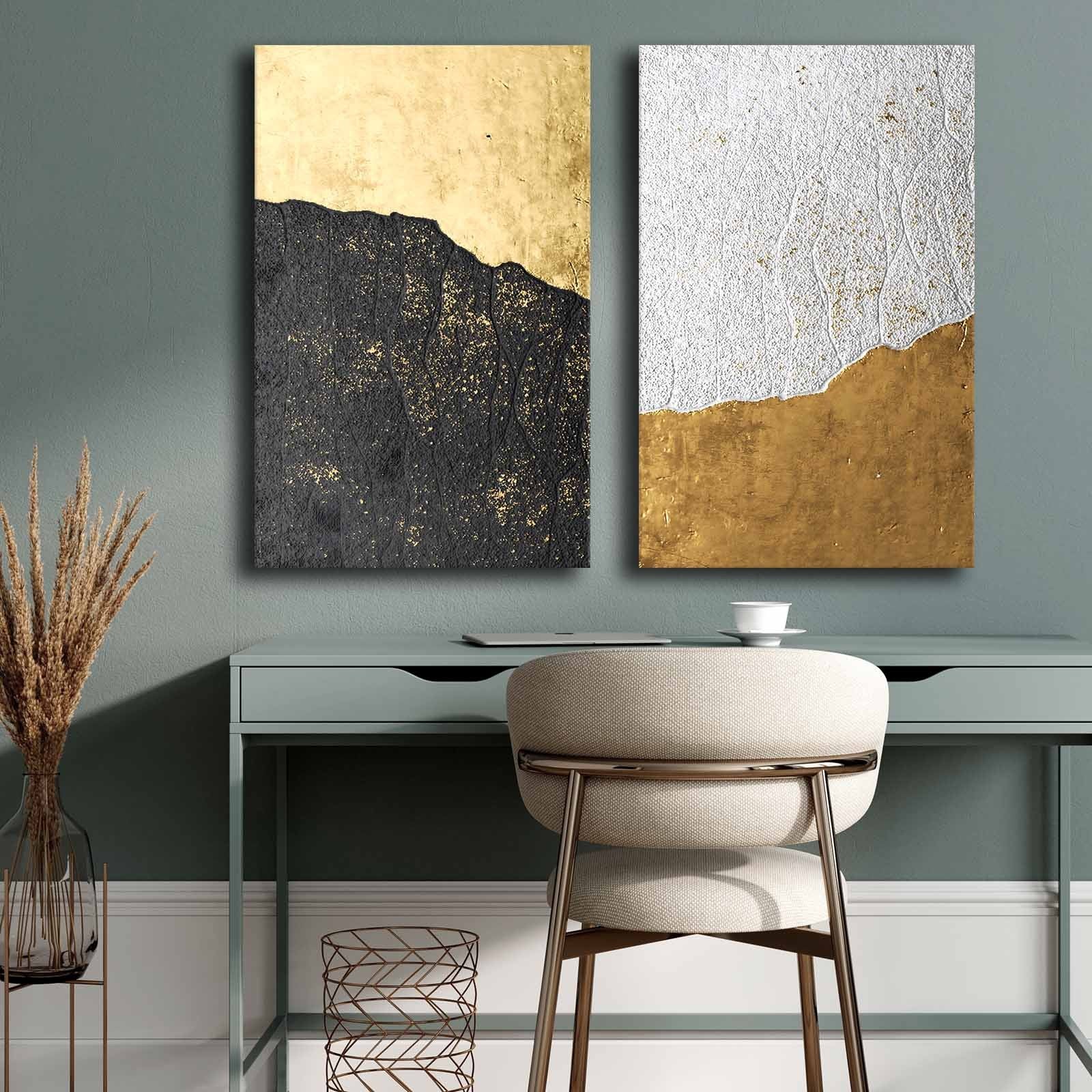 Conjunto de 2 Quadros Decorativos em Tela - Multicolor 45x70cm com Moldura em Pinho