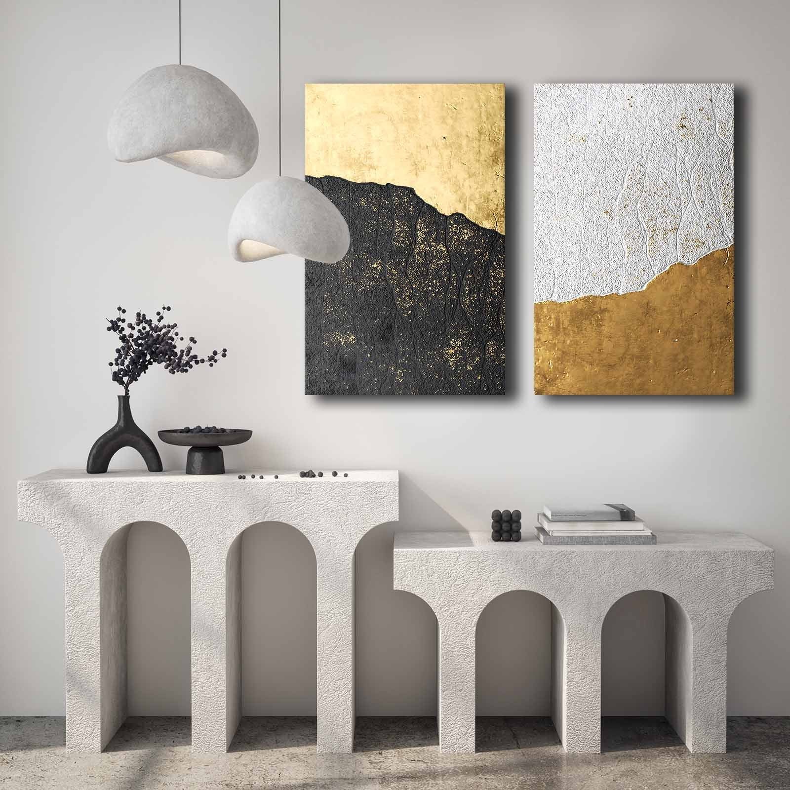 Conjunto de 2 Quadros Decorativos em Tela - Multicolor 45x70cm com Moldura em Pinho