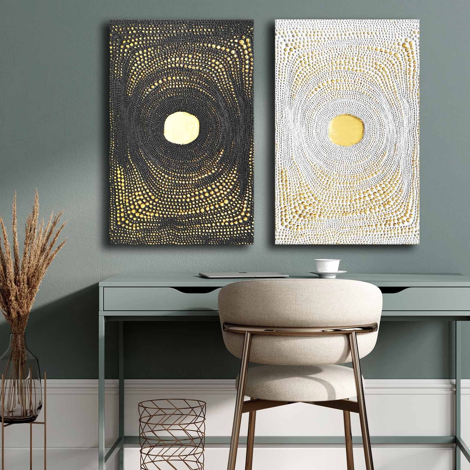 Conjunto de 2 Quadros Decorativos em Tela - Multicolor 45x70cm com Moldura em Pinho