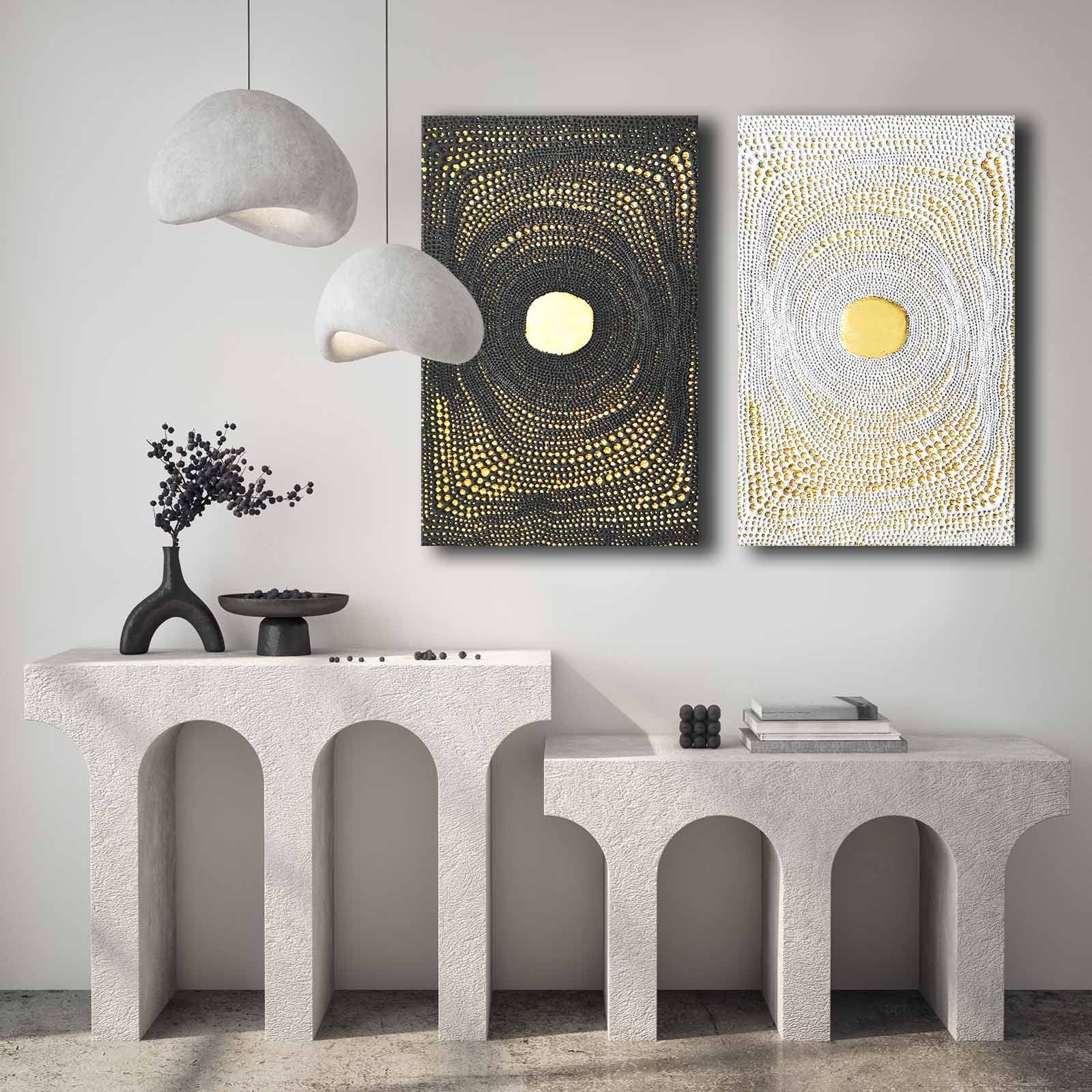 Conjunto de 2 Quadros Decorativos em Tela - Multicolor 45x70cm com Moldura em Pinho