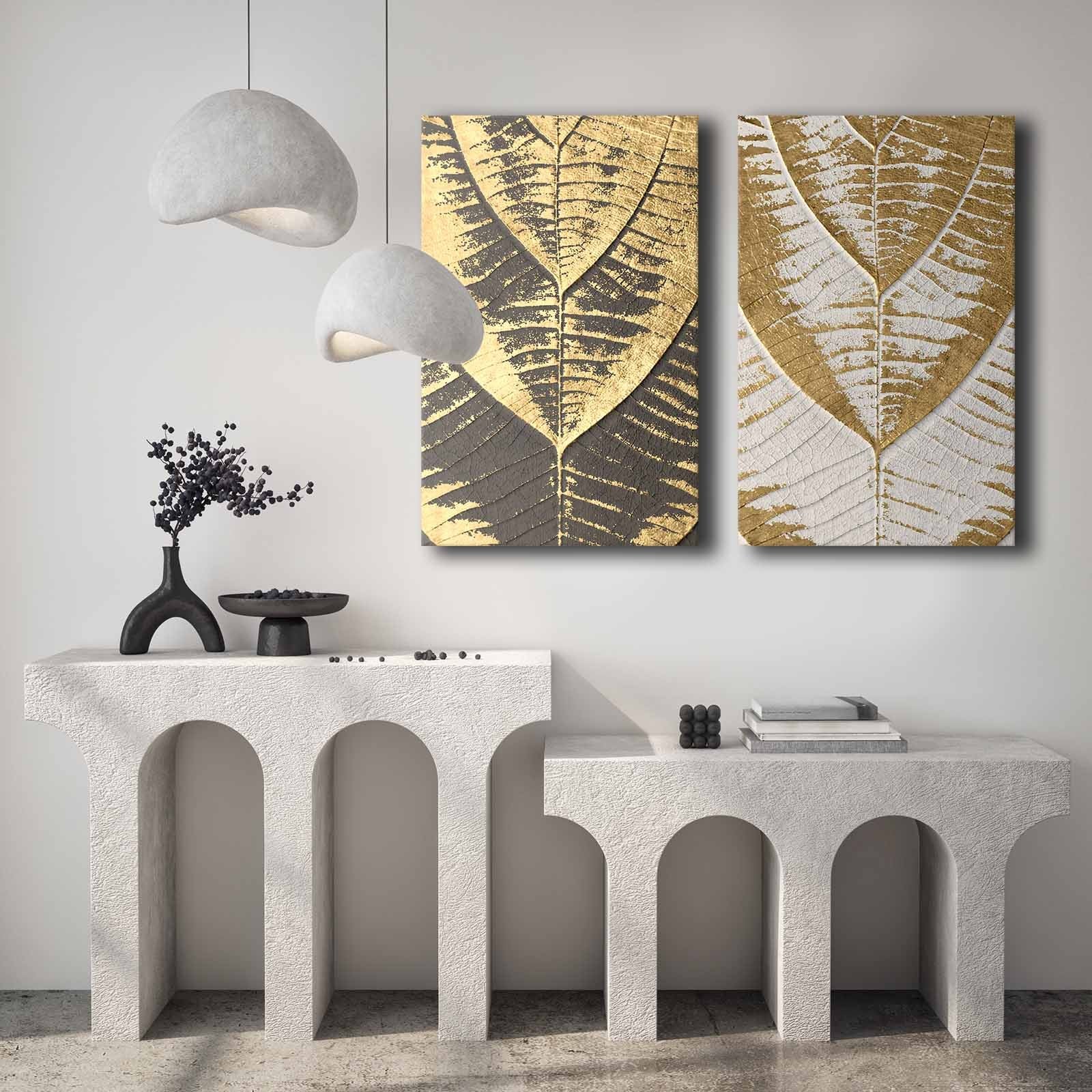 Conjunto de 2 Quadros Decorativos em Tela - Multicolor 45x70cm com Moldura em Pinho