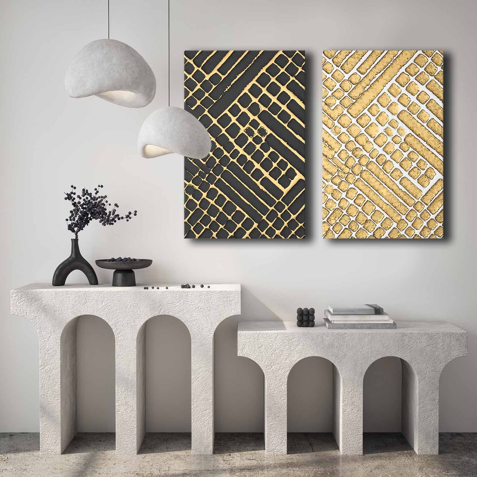 Conjunto de 2 Quadros Decorativos em Tela - Multicolor 45x70cm com Moldura em Pinho