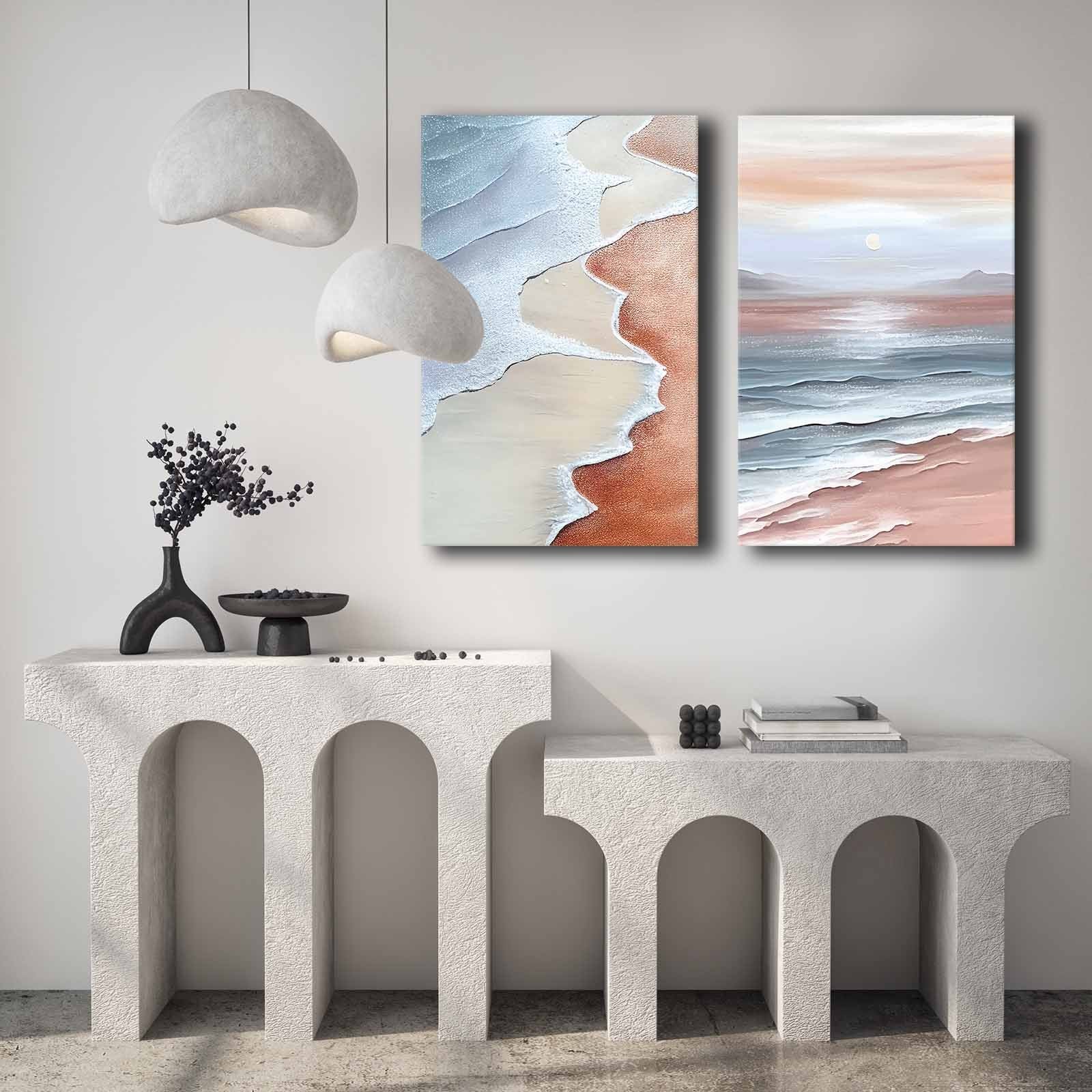 Conjunto de 2 Quadros Decorativos em Tela - Multicolor 45x70cm com Moldura em Pinho