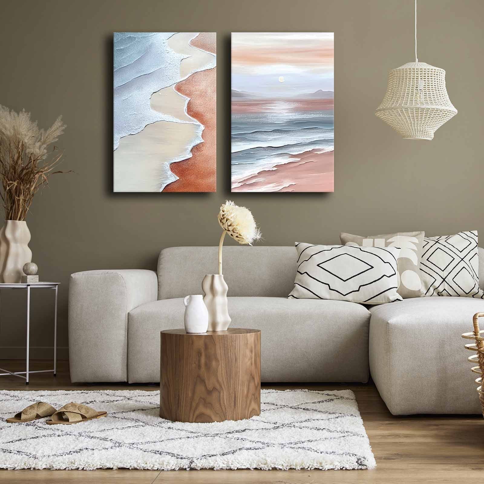 Conjunto de 2 Quadros Decorativos em Tela - Multicolor 45x70cm com Moldura em Pinho