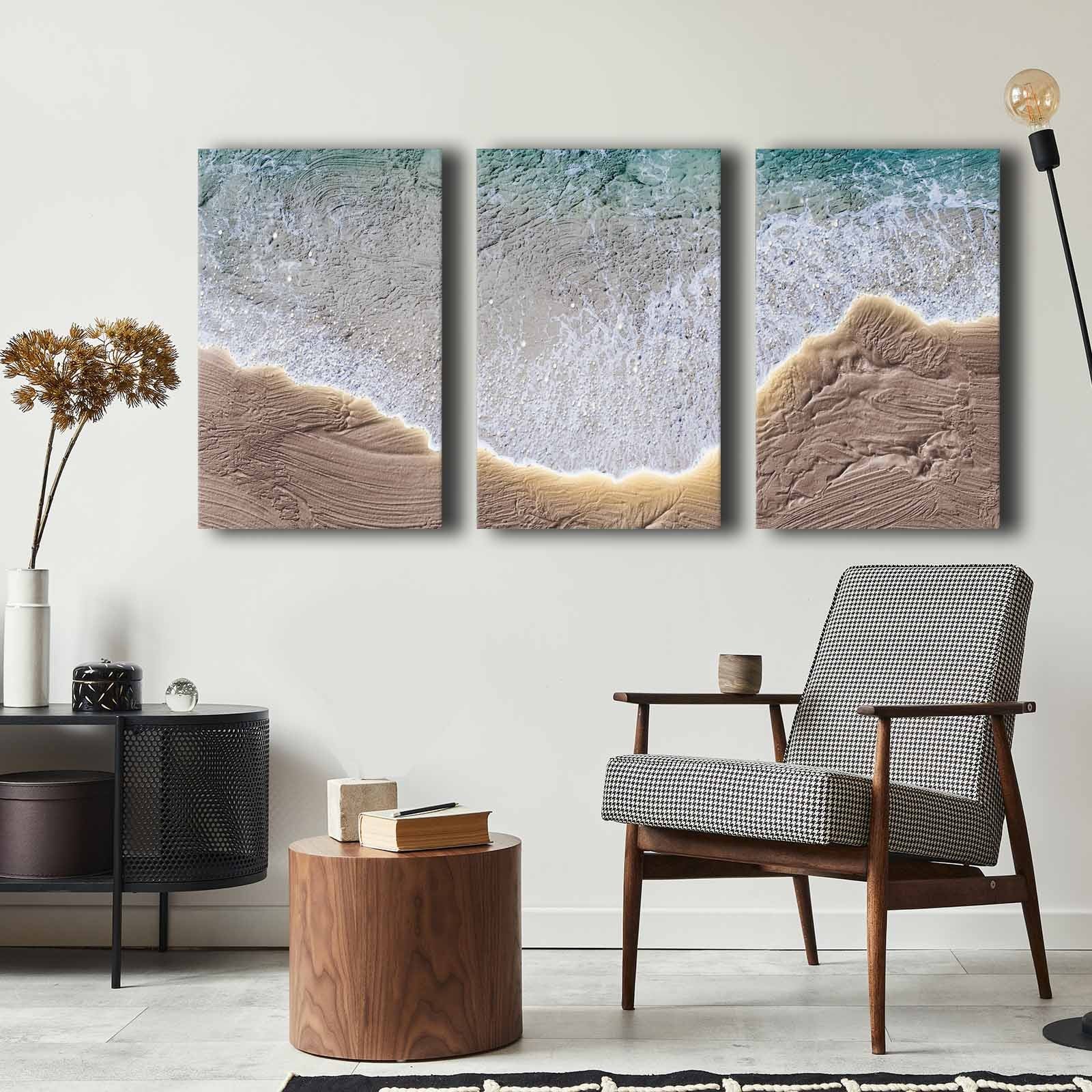 Conjunto de 3 Telas Decorativas Multicolor em Canvas Premium - Moldura Pinho Natural 145x70cm