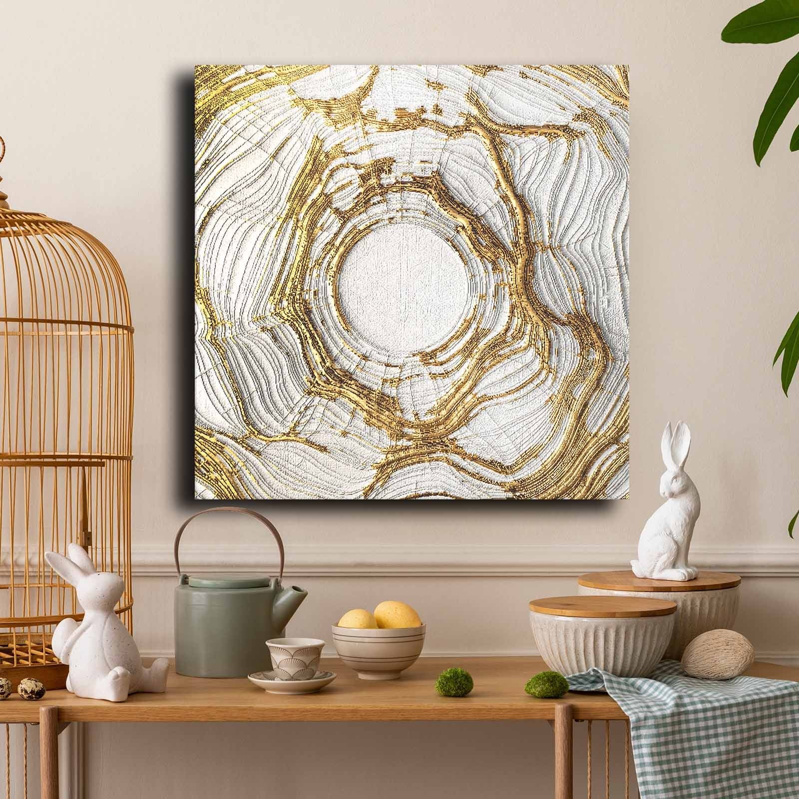 Quadro Decorativo em Tela 70x70cm - Pintura Multicolor em Canvas Premium com Moldura de Pinho Natural