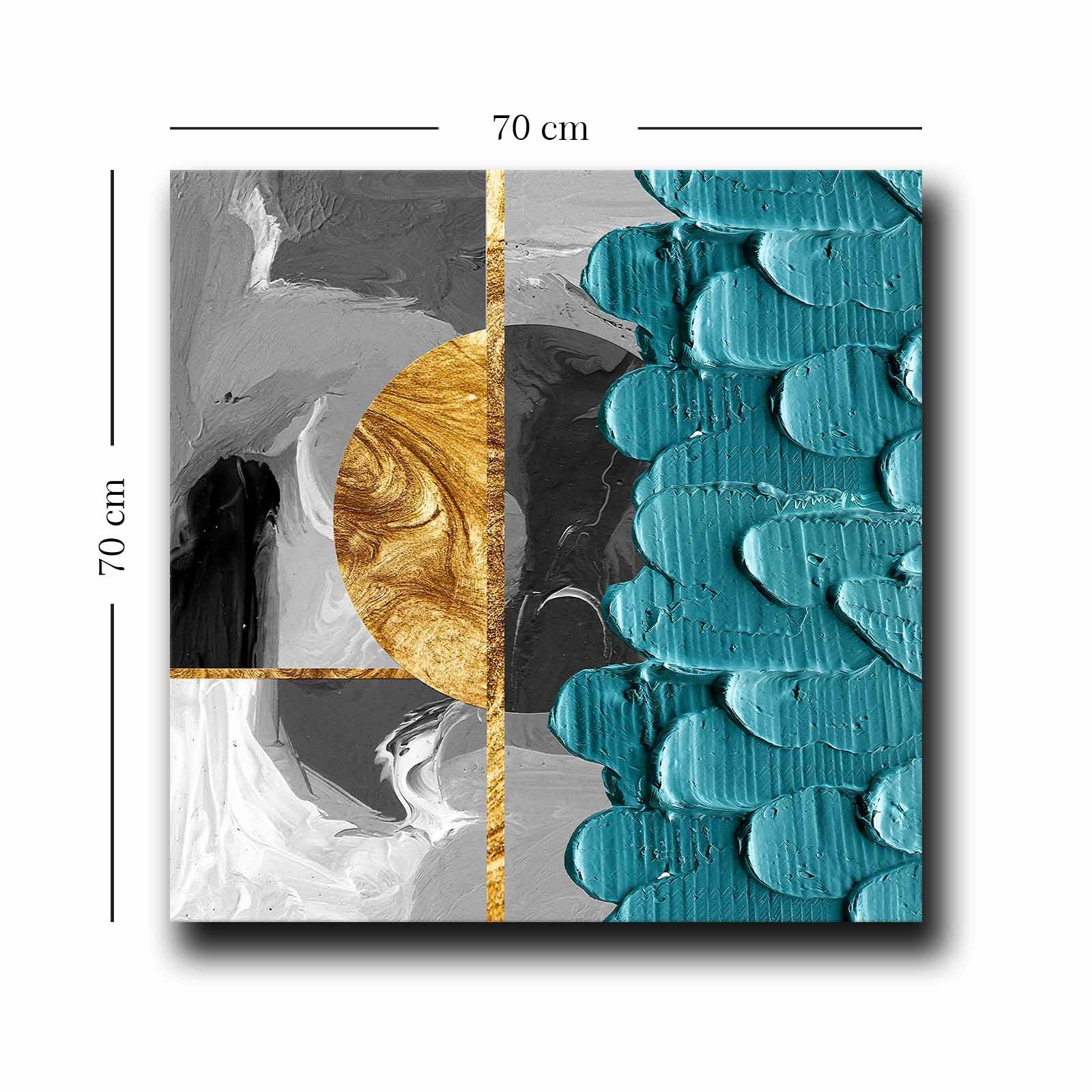 Quadro Decorativo em Tela 70x70cm - Pintura Multicolor em Canvas Premium com Moldura de Pinho Natural