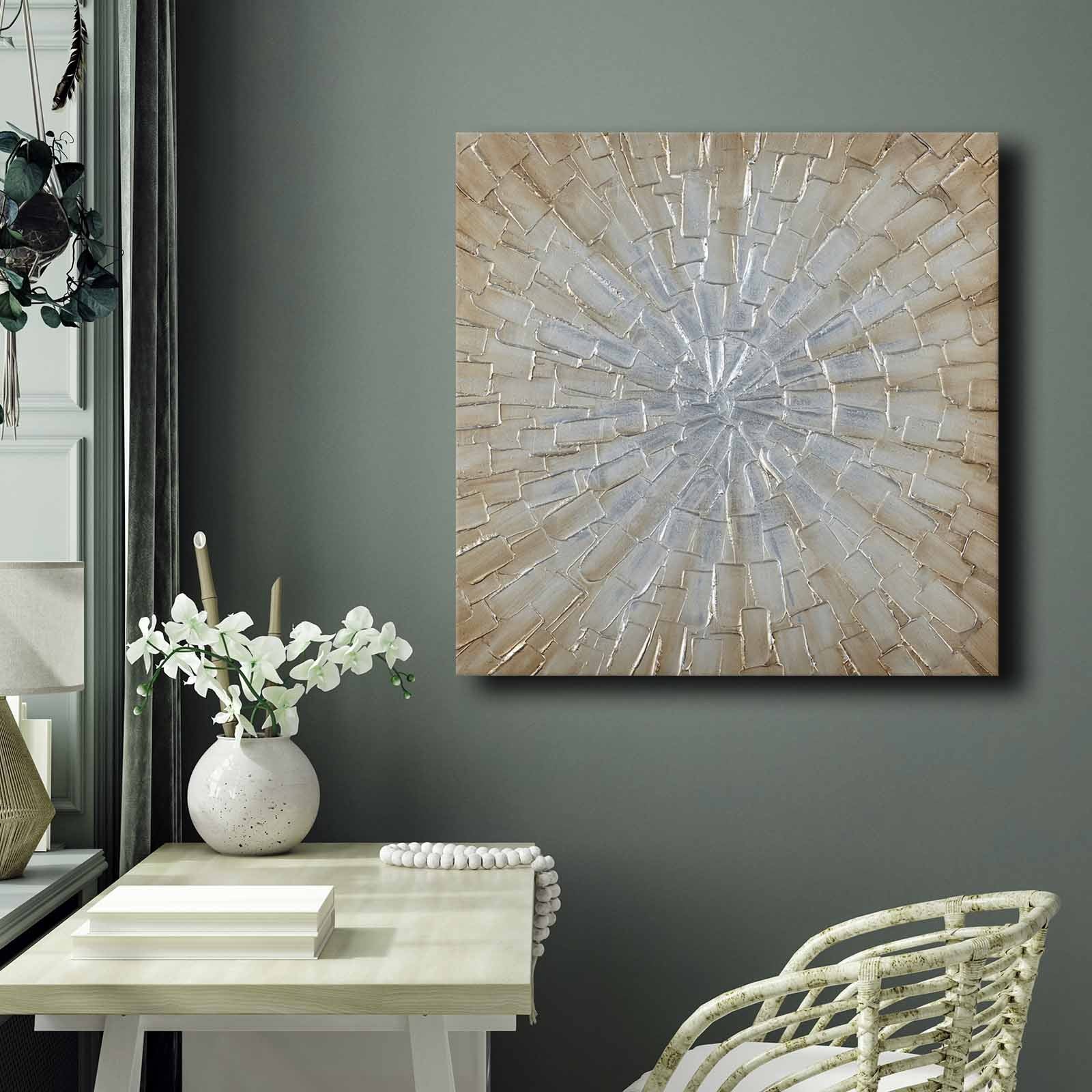 Quadro Decorativo em Tela 70x70cm - Pintura Multicolor em Canvas Premium com Moldura de Pinho Natural