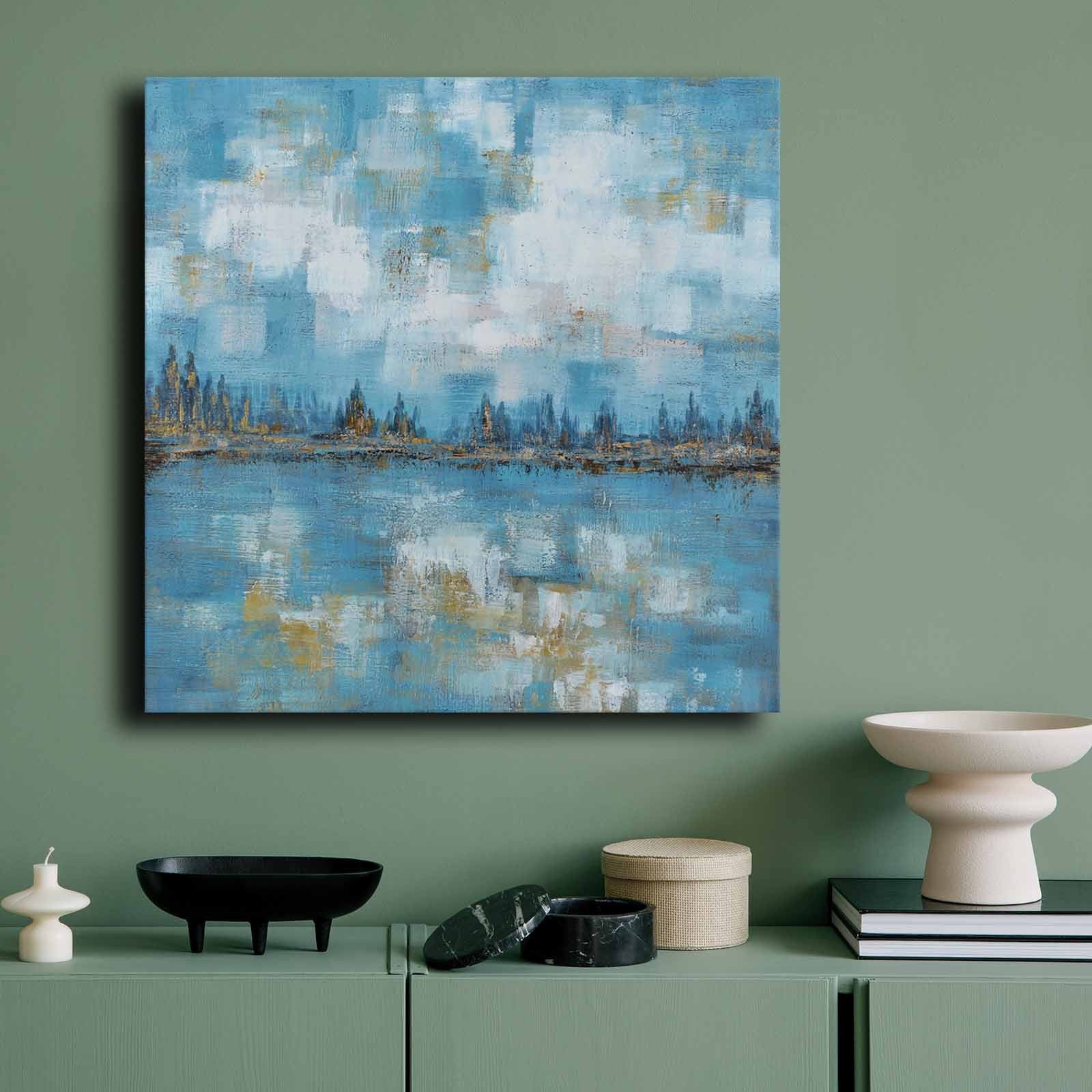 Quadro Decorativo em Tela 70x70cm - Pintura Multicolor em Canvas Premium com Moldura de Pinho Natural