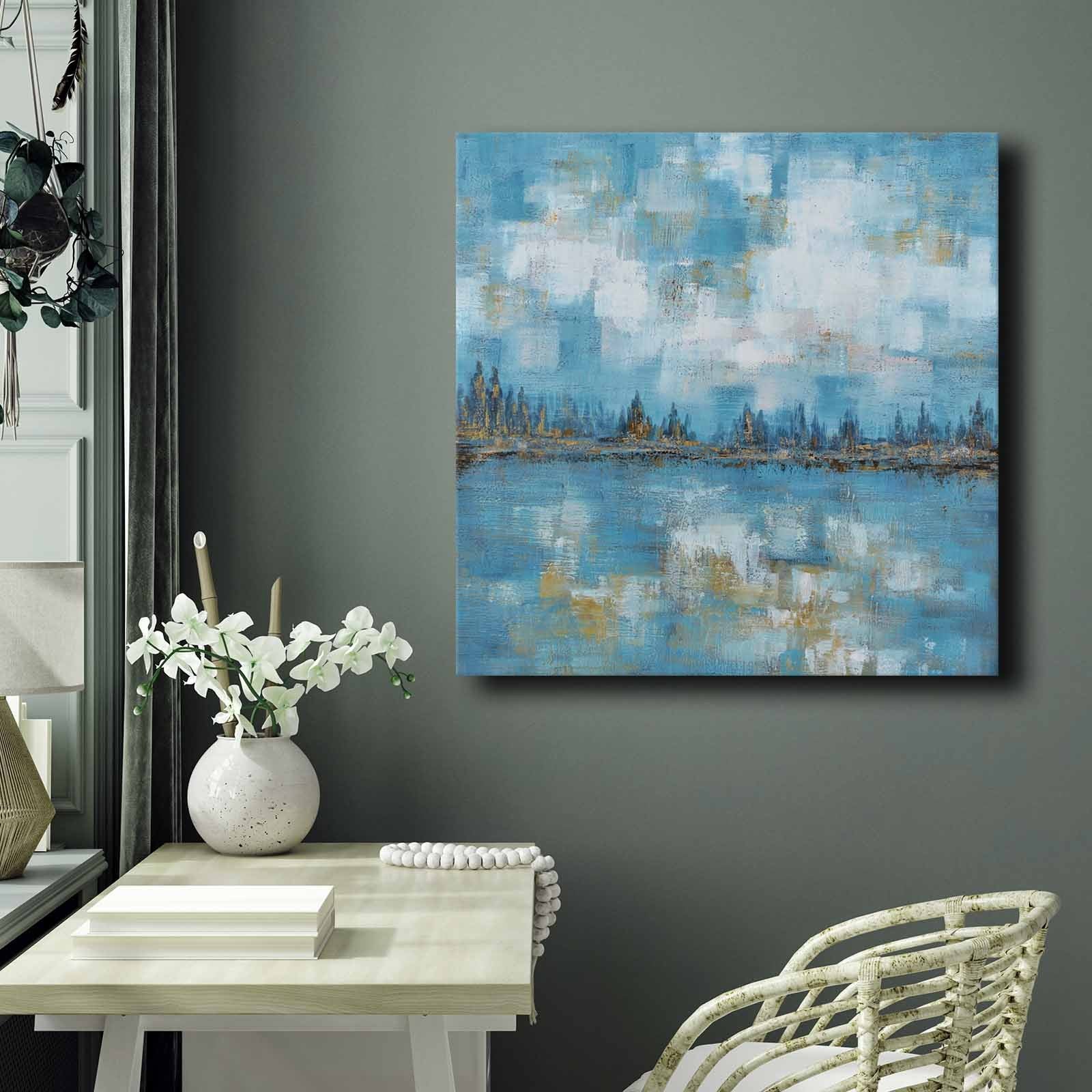 Quadro Decorativo em Tela 70x70cm - Pintura Multicolor em Canvas Premium com Moldura de Pinho Natural