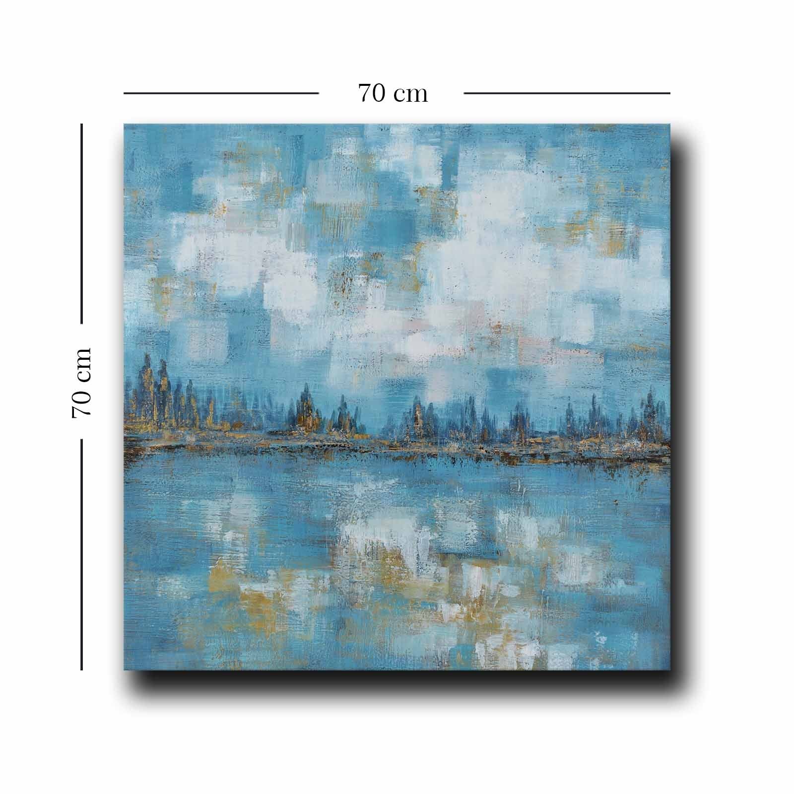 Quadro Decorativo em Tela 70x70cm - Pintura Multicolor em Canvas Premium com Moldura de Pinho Natural