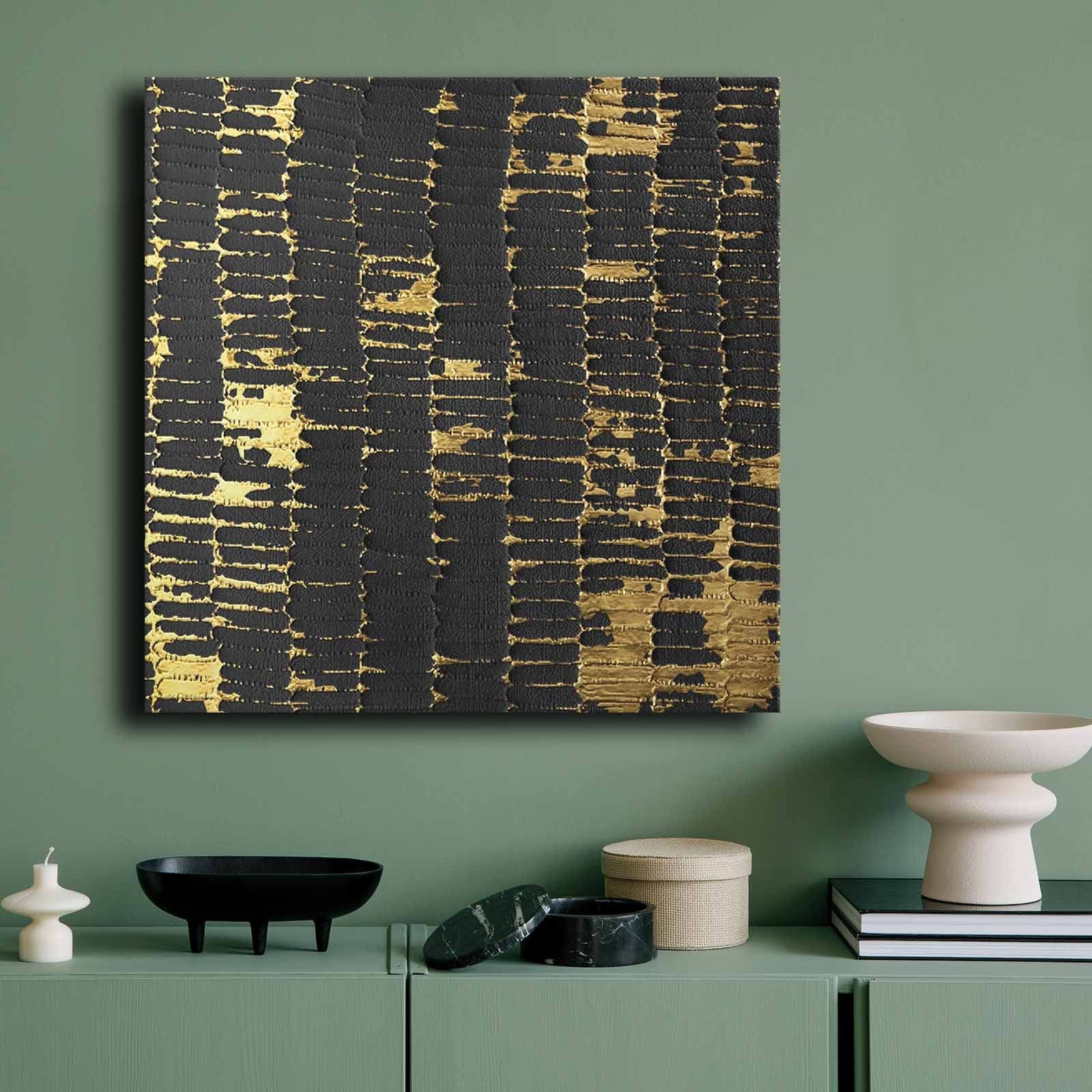 Quadro Decorativo em Tela 70x70cm - Pintura Multicolor em Canvas Premium com Moldura de Pinho Natural