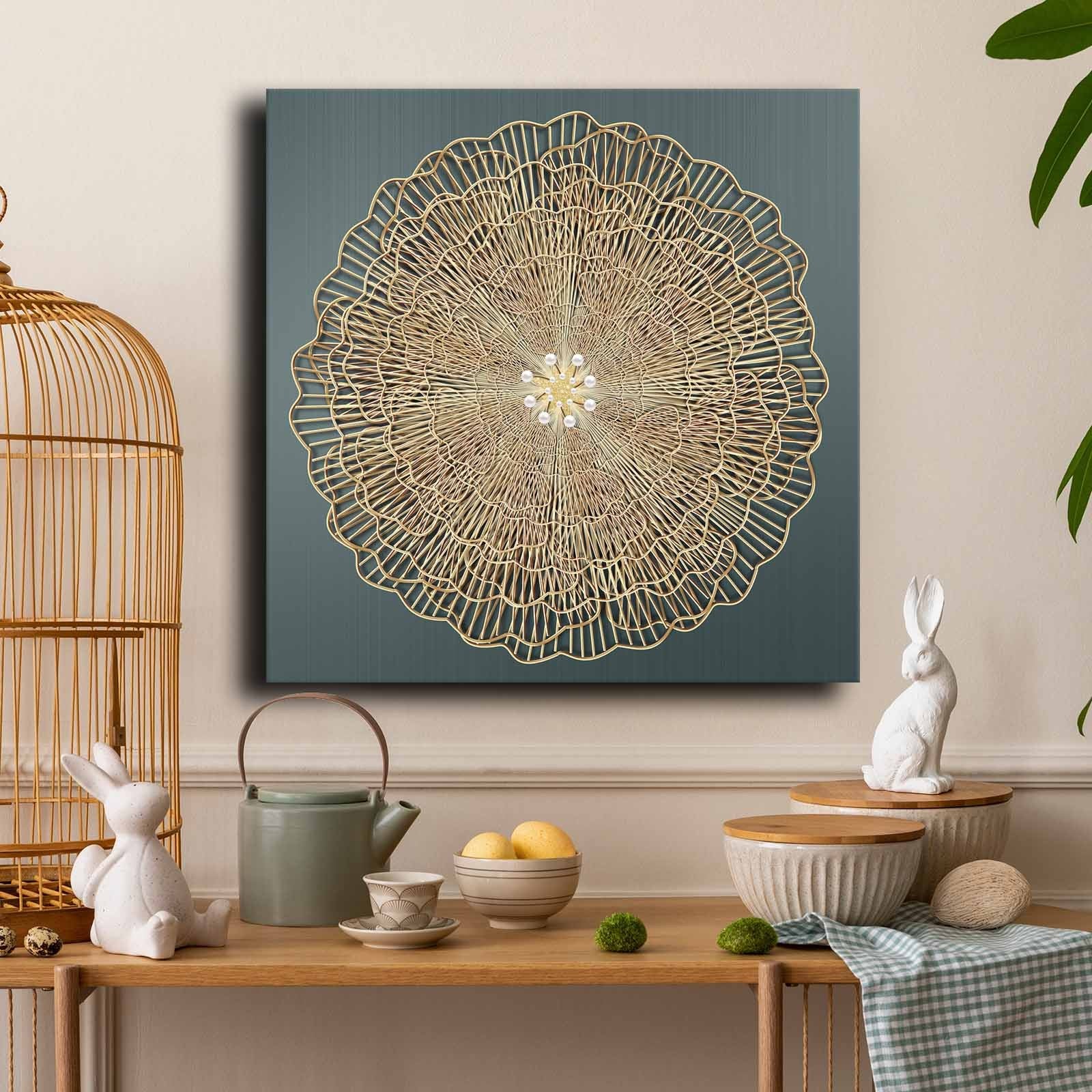 Quadro Decorativo em Tela 70x70cm - Pintura Multicolor em Canvas Premium com Moldura de Pinho Natural