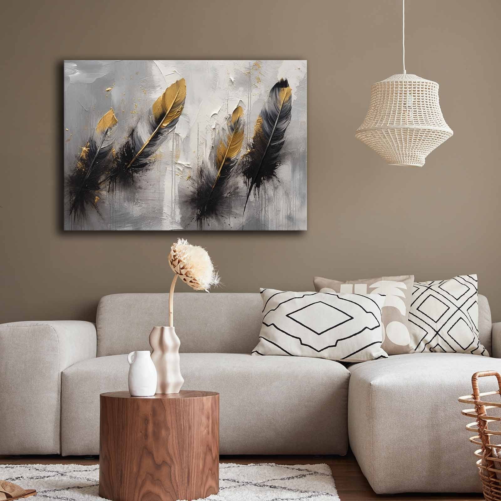 Quadro Decorativo em Tela 70x100cm - Pintura Multicolor em Canvas Premium com Moldura de Pinho Natural