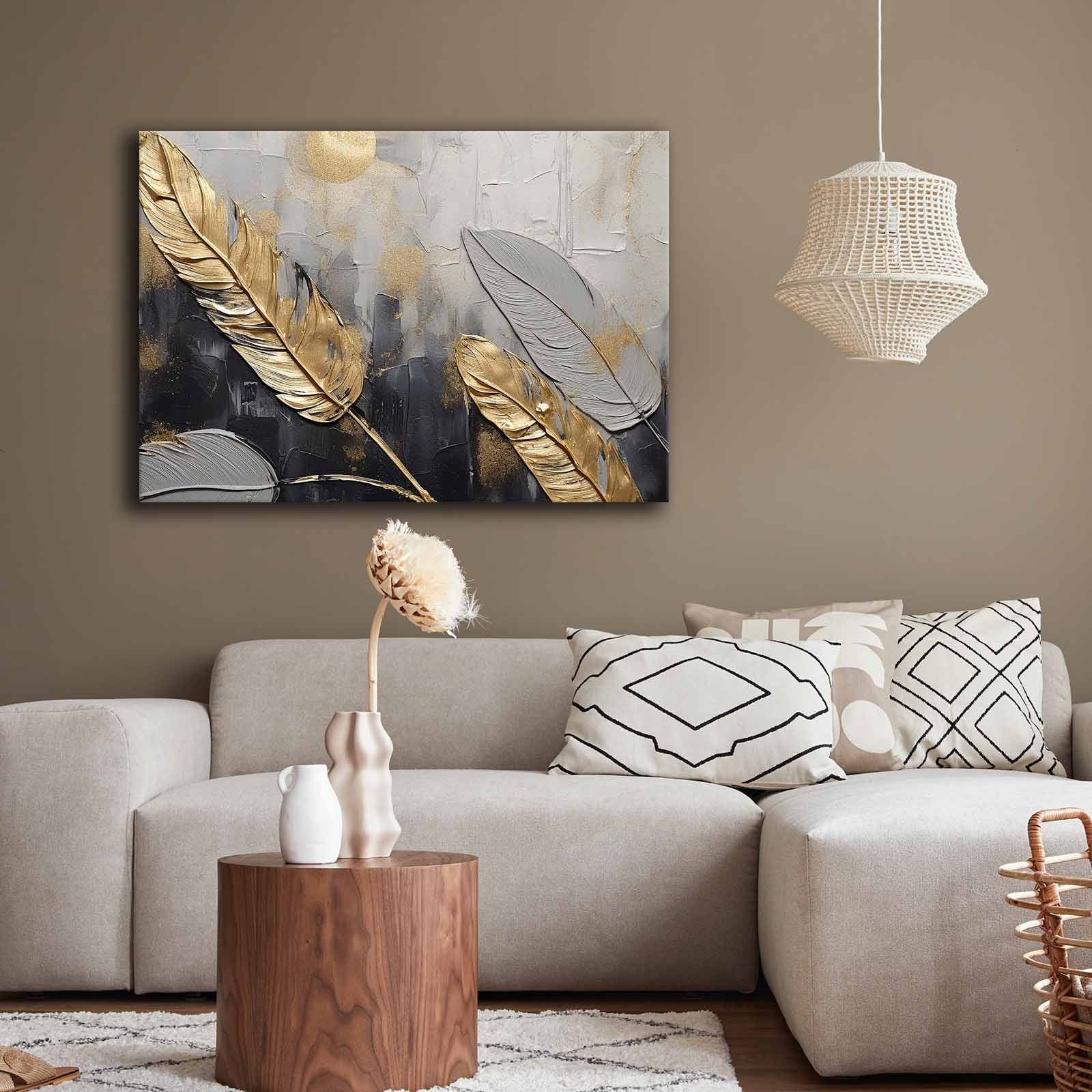 Quadro Decorativo em Tela 70x100cm - Pintura Multicolor em Canvas Premium com Moldura de Pinho Natural