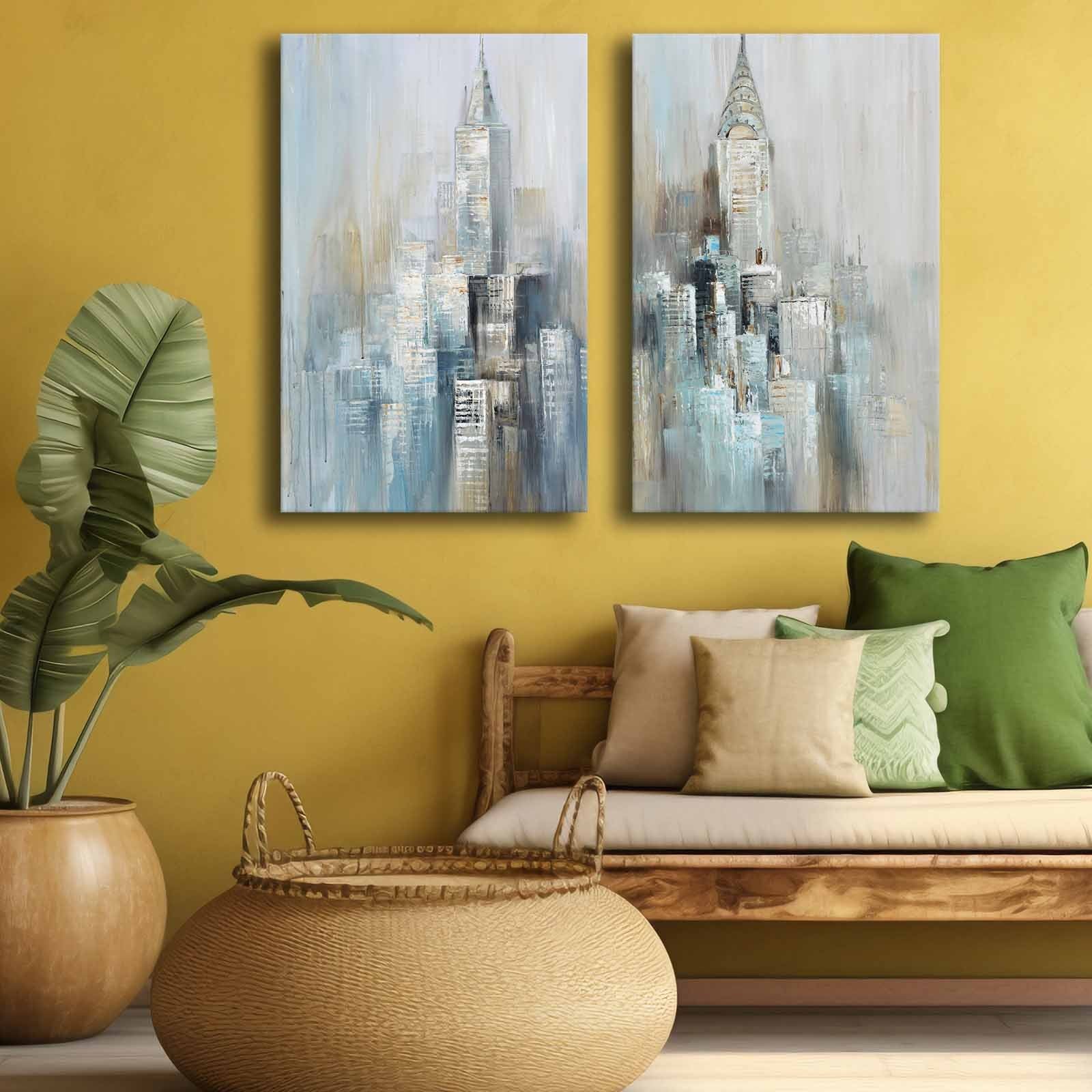 Conjunto de 2 Quadros Decorativos em Tela - Multicolor 45x70cm com Moldura em Pinho