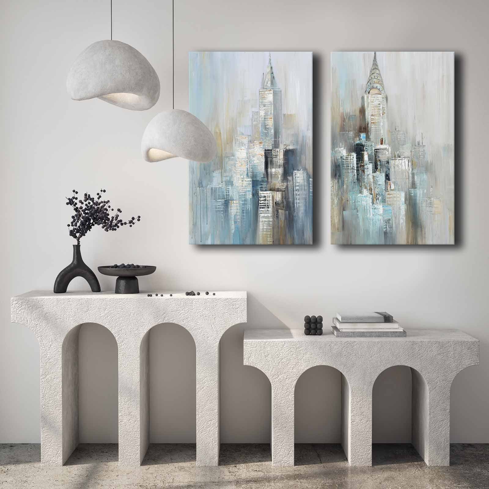 Conjunto de 2 Quadros Decorativos em Tela - Multicolor 45x70cm com Moldura em Pinho