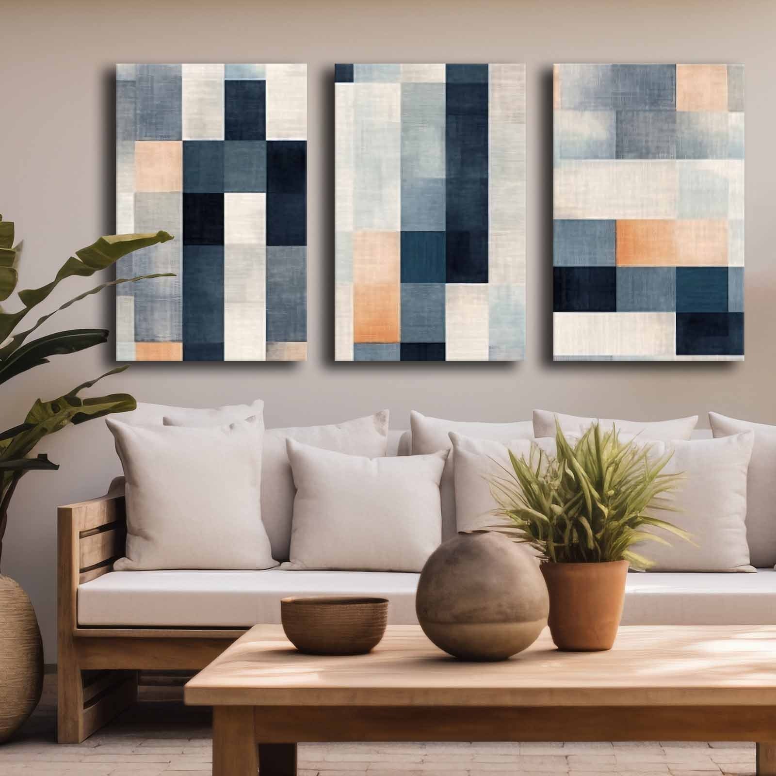 Conjunto de 3 Telas Decorativas Multicolor em Canvas Premium com Moldura de Pinho - 45x70cm