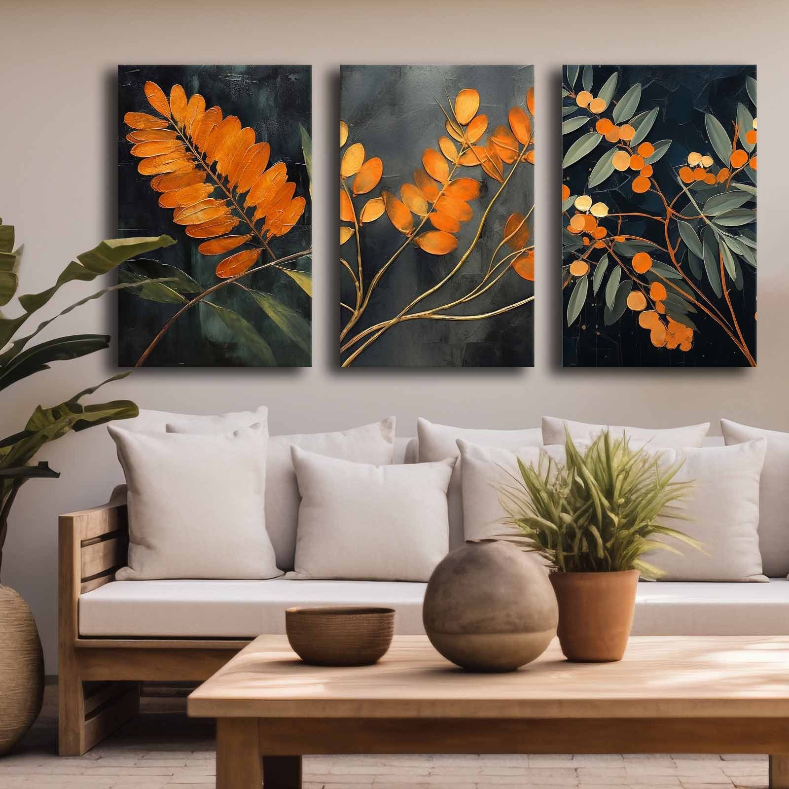 Conjunto de 3 Telas Decorativas Multicolor em Canvas Premium com Moldura de Pinho - 45x70cm