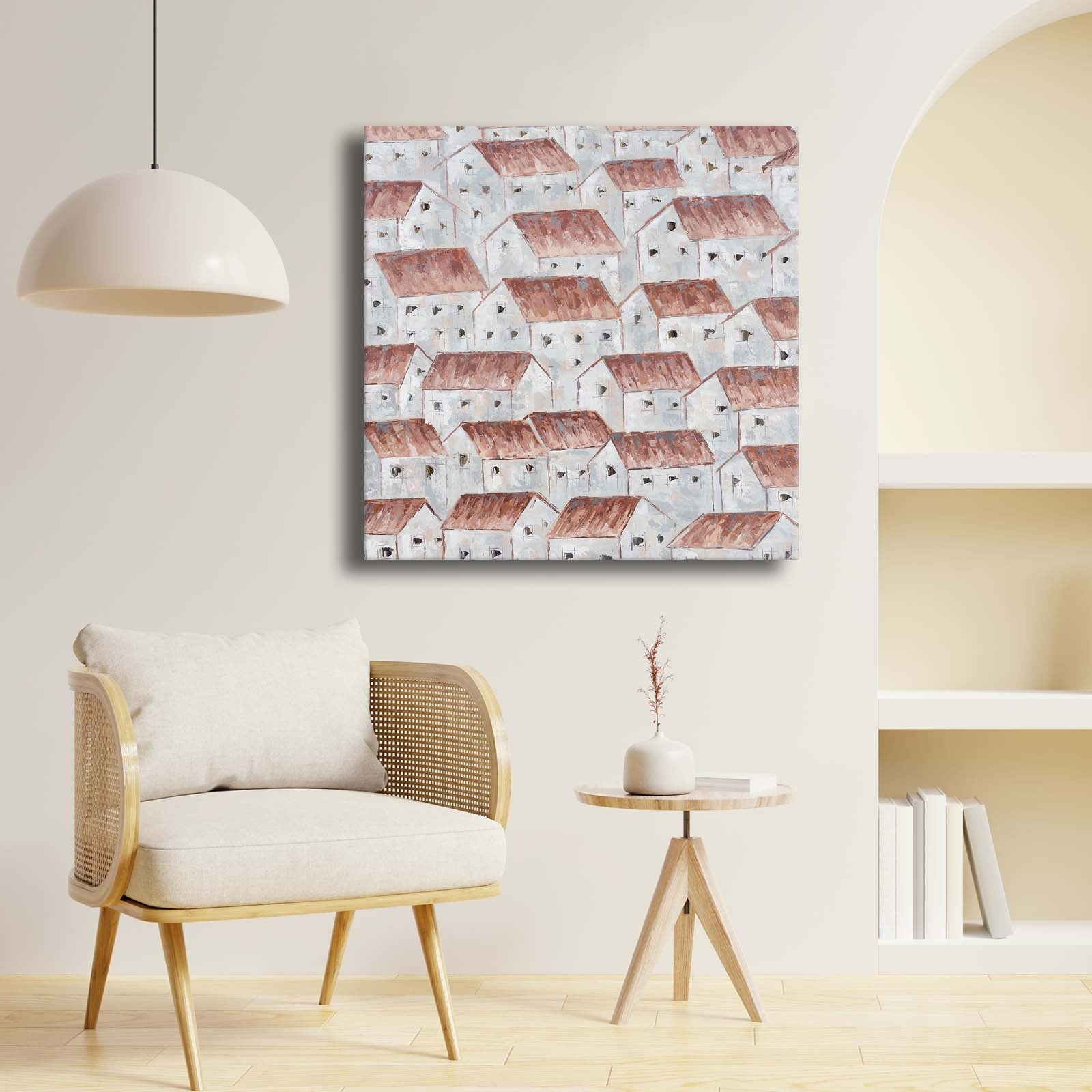 Quadro Decorativo em Tela Multicolor 69x69cm - Moldura Madeira de Pinho - Canvas Premium 2,8mm