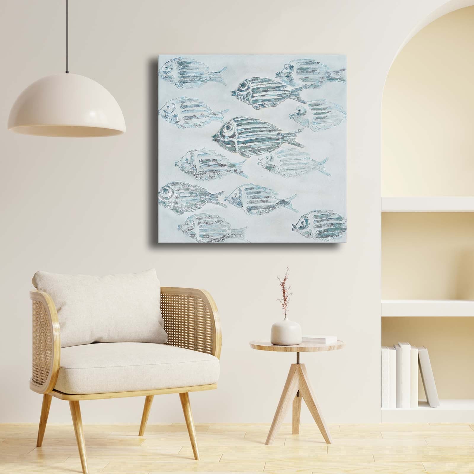 Quadro Decorativo em Tela Multicolor 69x69cm - Moldura Madeira de Pinho - Canvas Premium 2,8mm