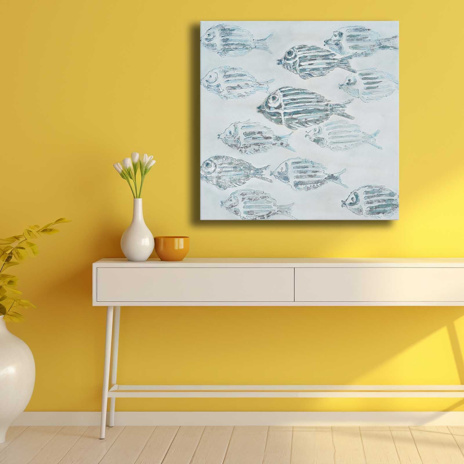 Quadro Decorativo em Tela Multicolor 69x69cm - Moldura Madeira de Pinho - Canvas Premium 2,8mm