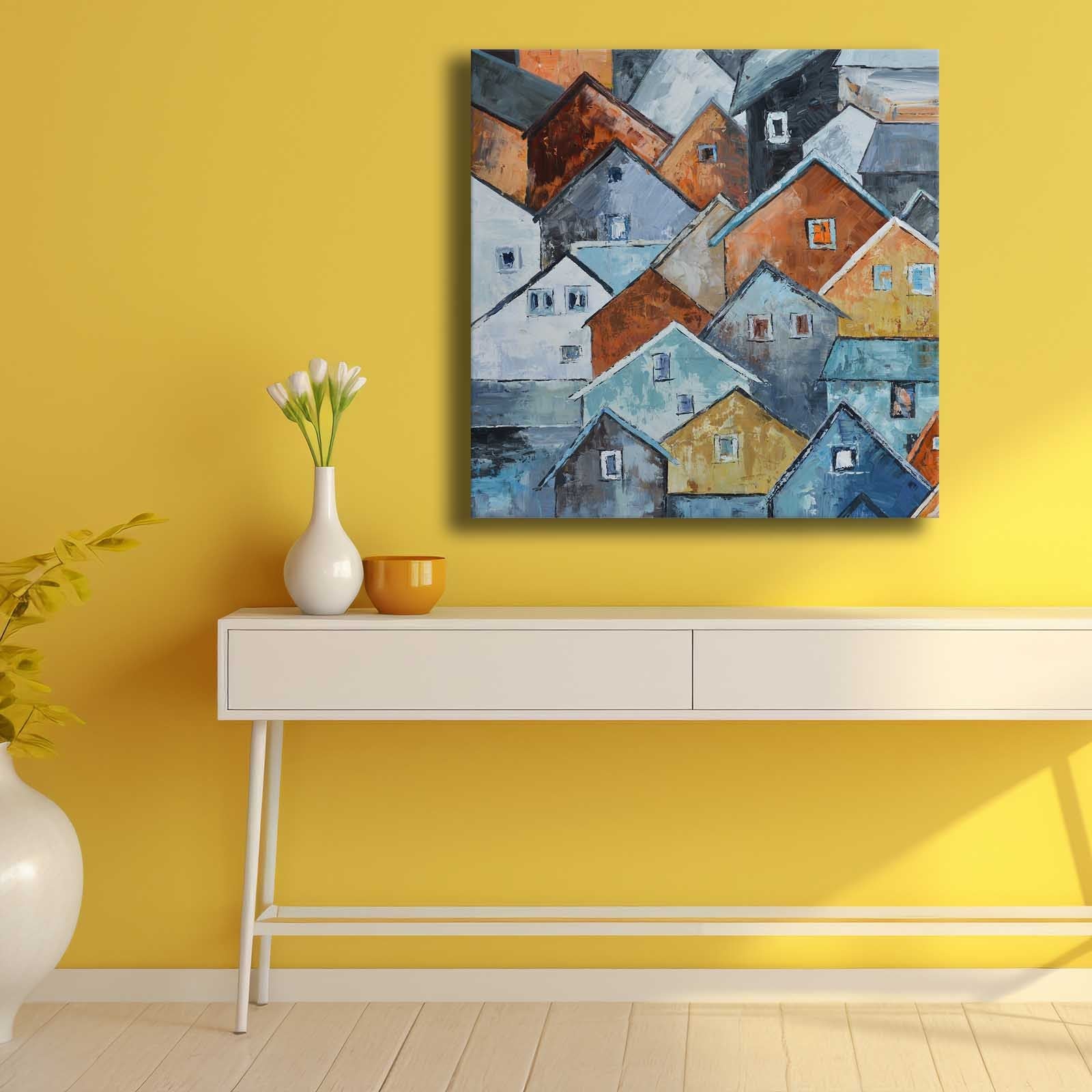 Quadro Decorativo em Tela Multicolor 69x69cm - Moldura Madeira de Pinho - Canvas Premium 2,8mm