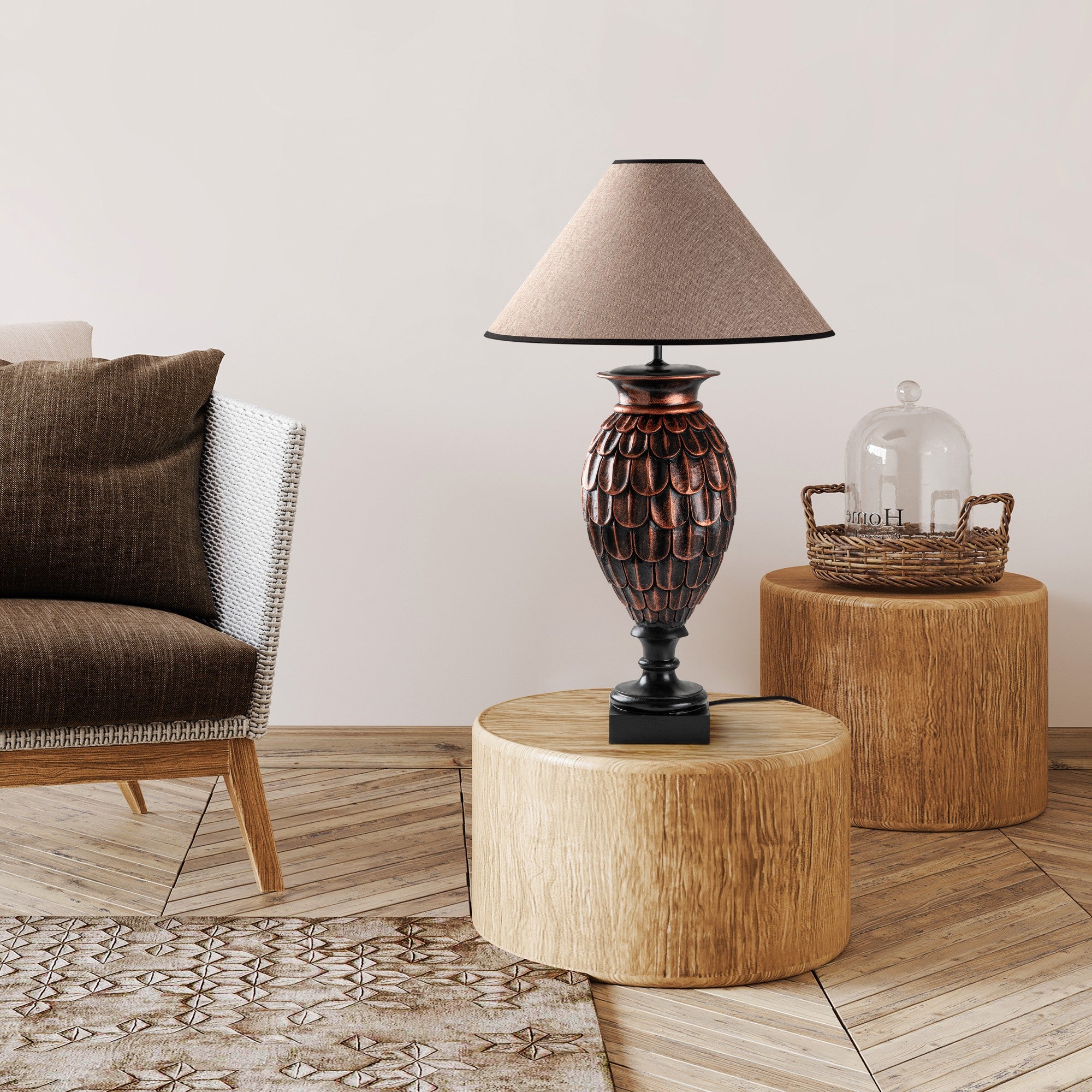 Candeeiro de Mesa – 50 x 50 x 80 cm – Marrom – Tecido