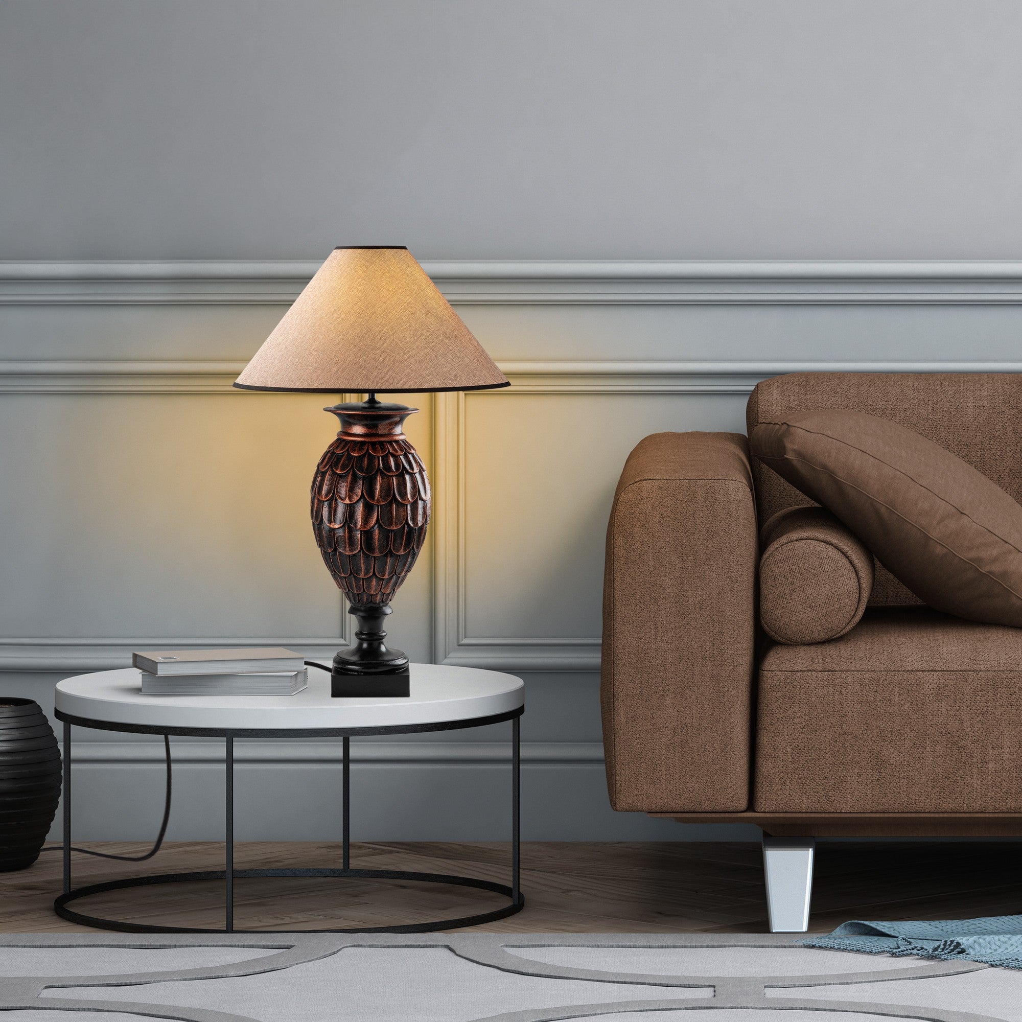 Candeeiro de Mesa – 50 x 50 x 80 cm – Marrom – Tecido
