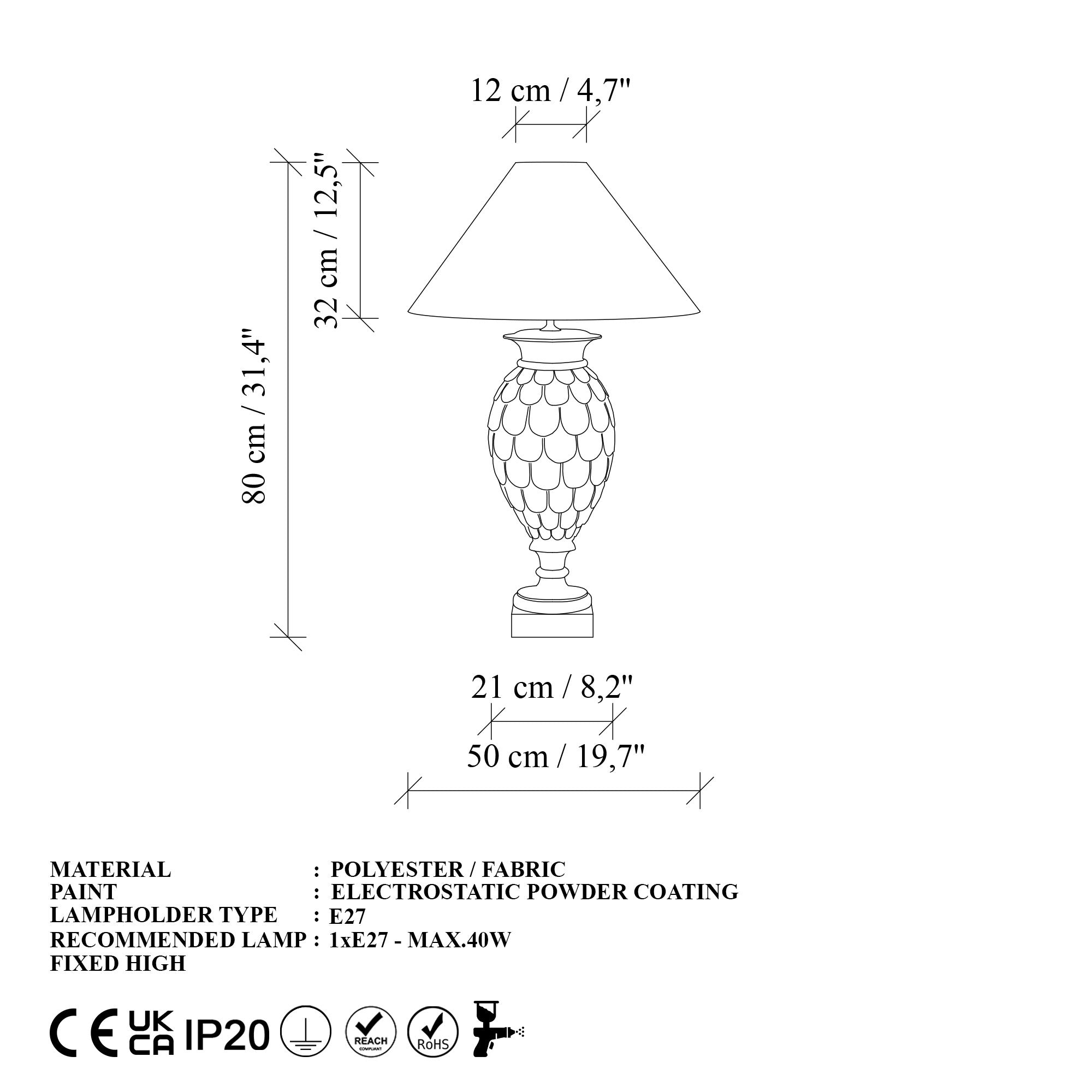 Candeeiro de Mesa – 50 x 50 x 80 cm – Marrom – Tecido
