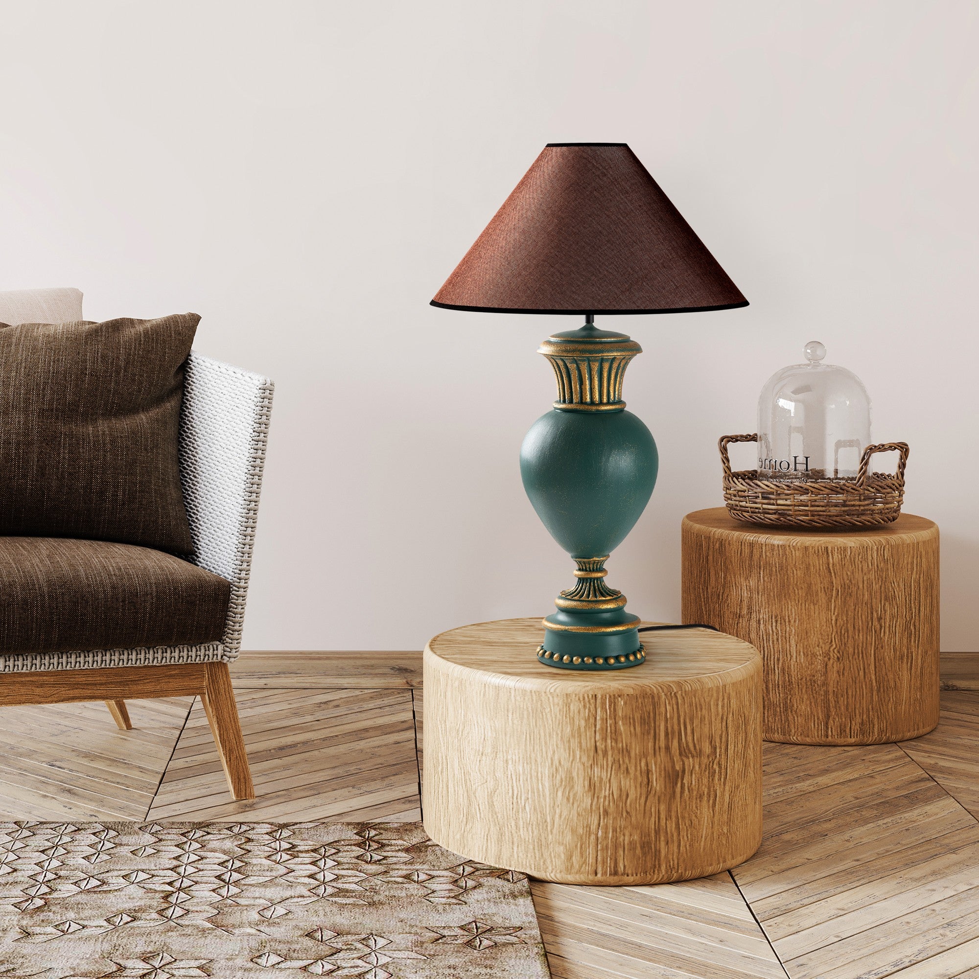 Candeeiro de Mesa – 50 x 50 x 73 cm – Verde e Marrom – Poliester