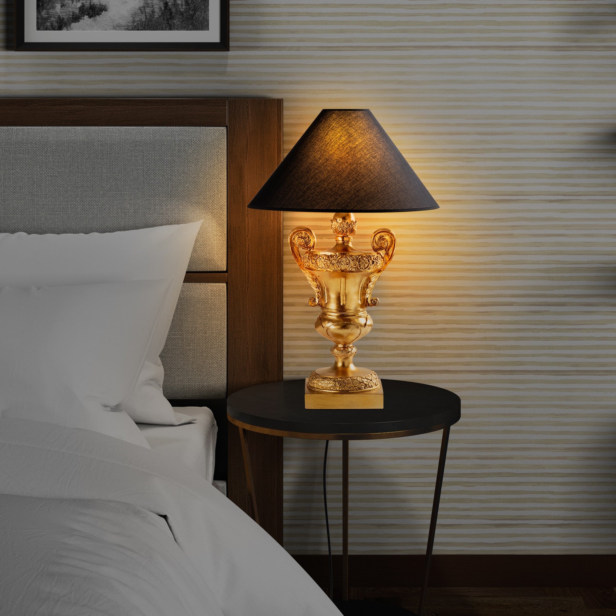 Candeeiro de Mesa – 50 x 50 x 77 cm – Dourado e Preto – Tecido 100% Poliéster