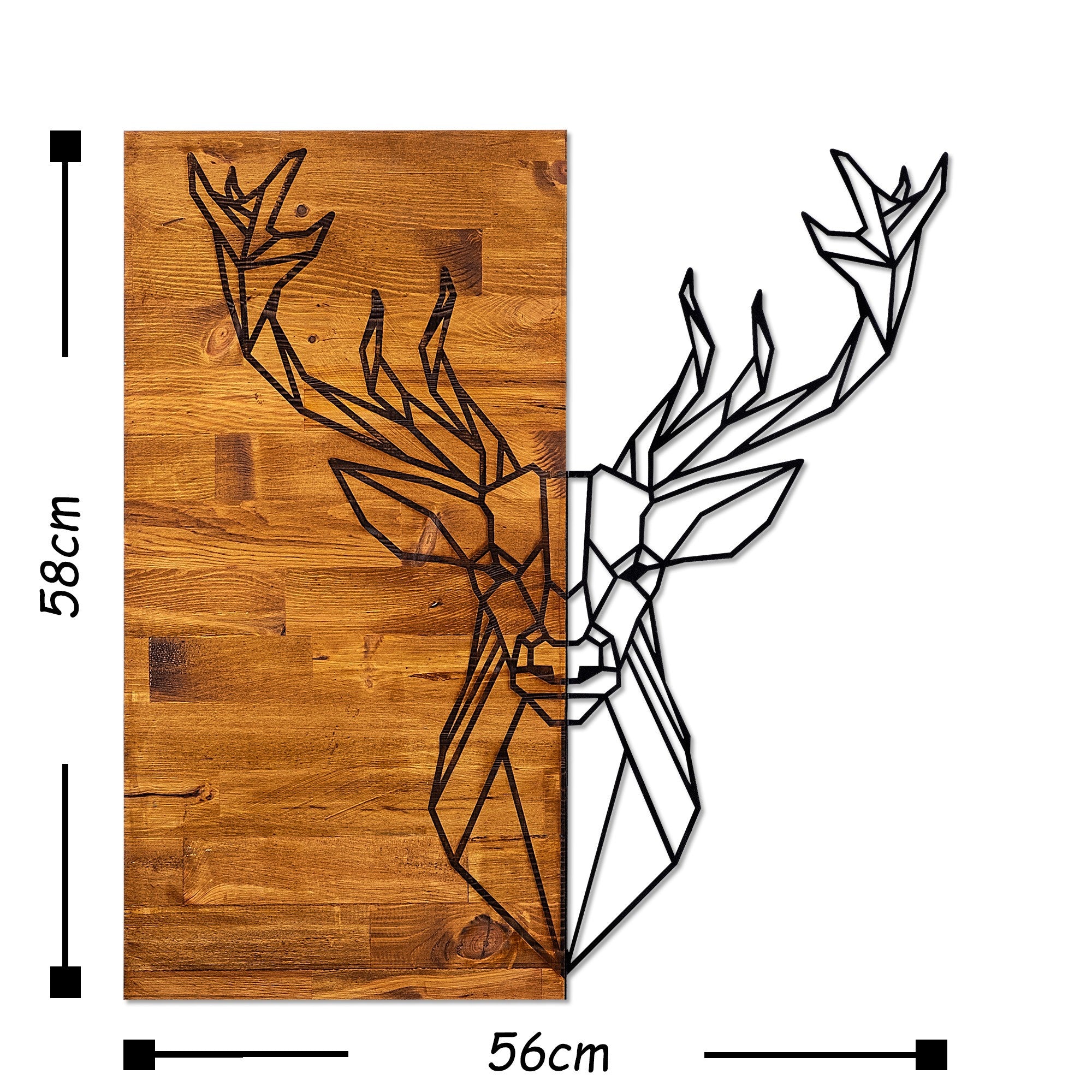 Acessório Decorativo de Parede – 56 x 58 cm – Nogueira e Preto – Madeira e Metal