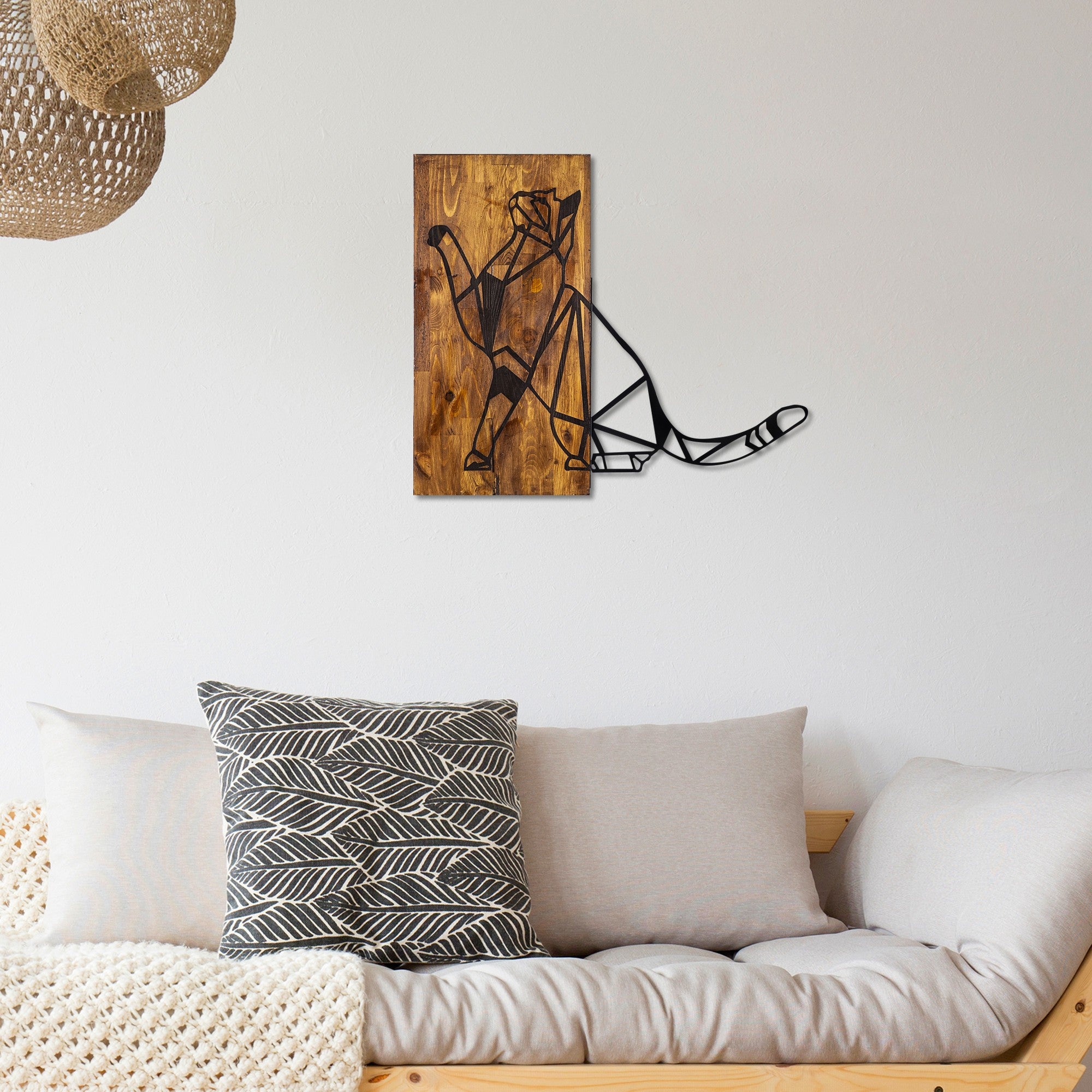Acessório Decorativo de Parede – 58 x 65 cm – Nogueira e Preto – Madeira e Metal